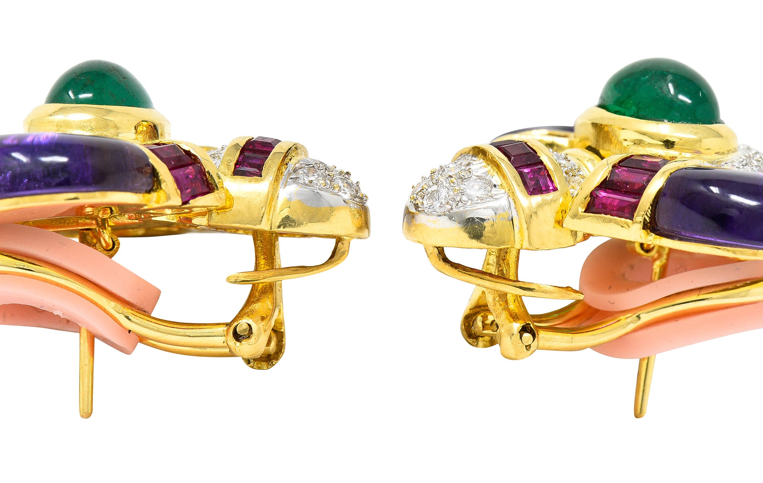 1990's Vintage Emerald Diamond Ruby 18 Karat Two-Tone Gold Chestnut EarringsEarrings - Wilson's Estate Jewelry