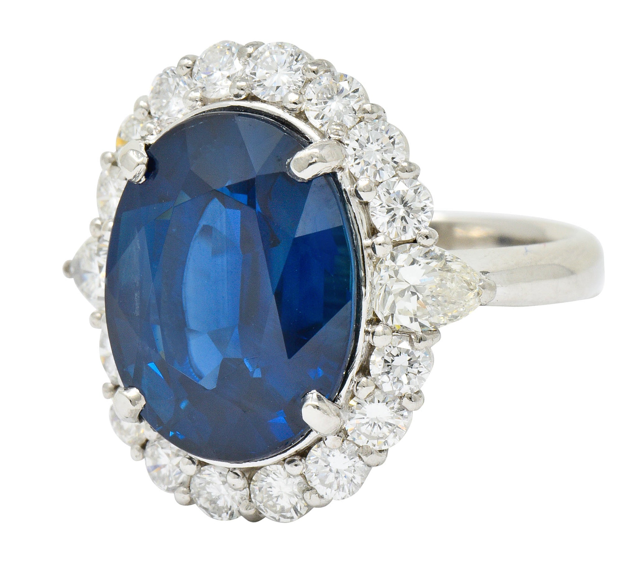 Impressive 14.16 CTW Sapphire Diamond Platinum Cluster Statement Ring GIARing - Wilson's Estate Jewelry