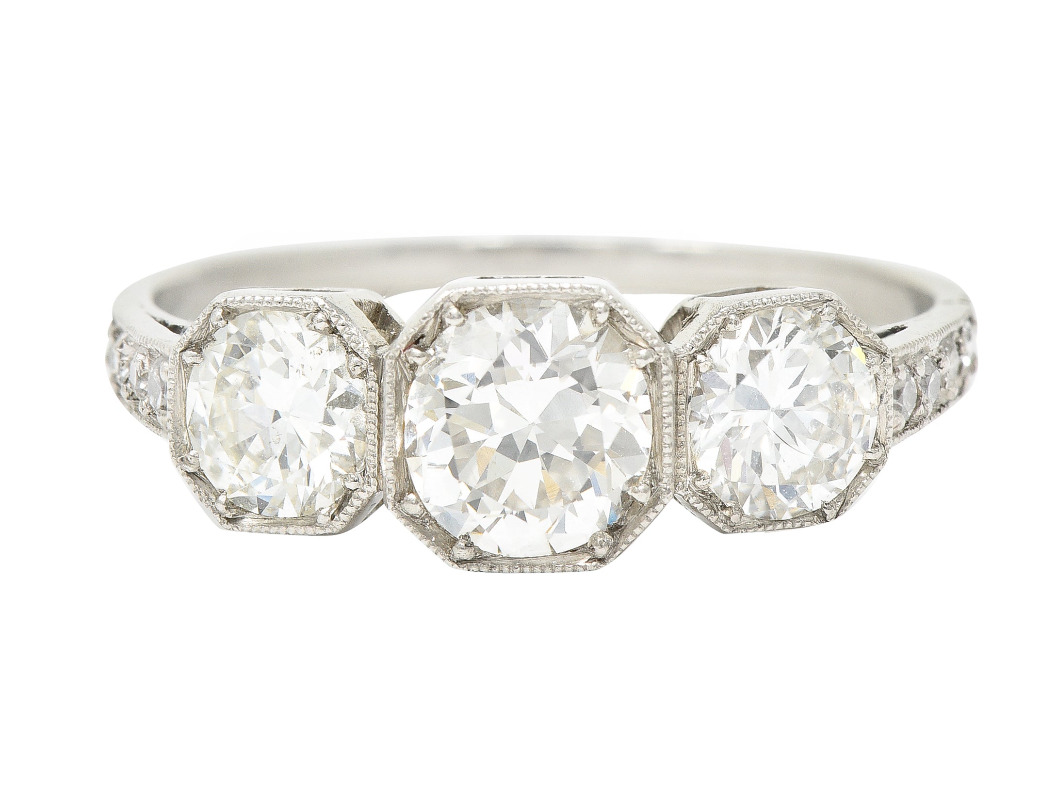 Art Deco 1.34 CTW Old European Cut Diamond Platinum Octagonal Three Stone Alternative Ring Wilson's Estate Jewelry