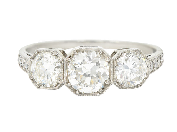 Art Deco 1.34 CTW Old European Cut Diamond Platinum Octagonal Three Stone Alternative Ring Wilson's Estate Jewelry