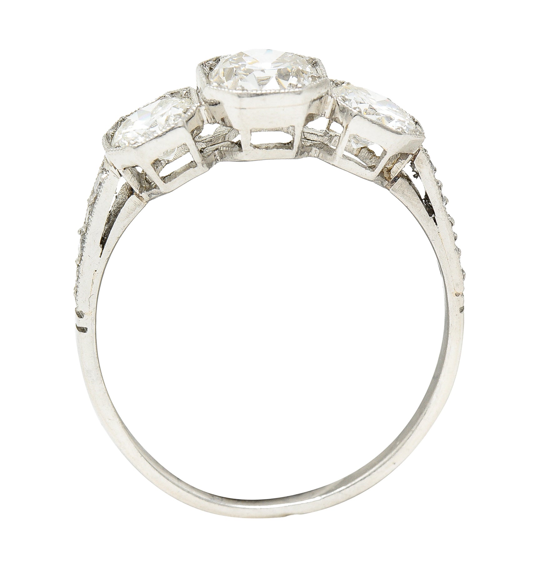 Art Deco 1.34 CTW Old European Cut Diamond Platinum Octagonal Three Stone Alternative Ring Wilson's Estate Jewelry