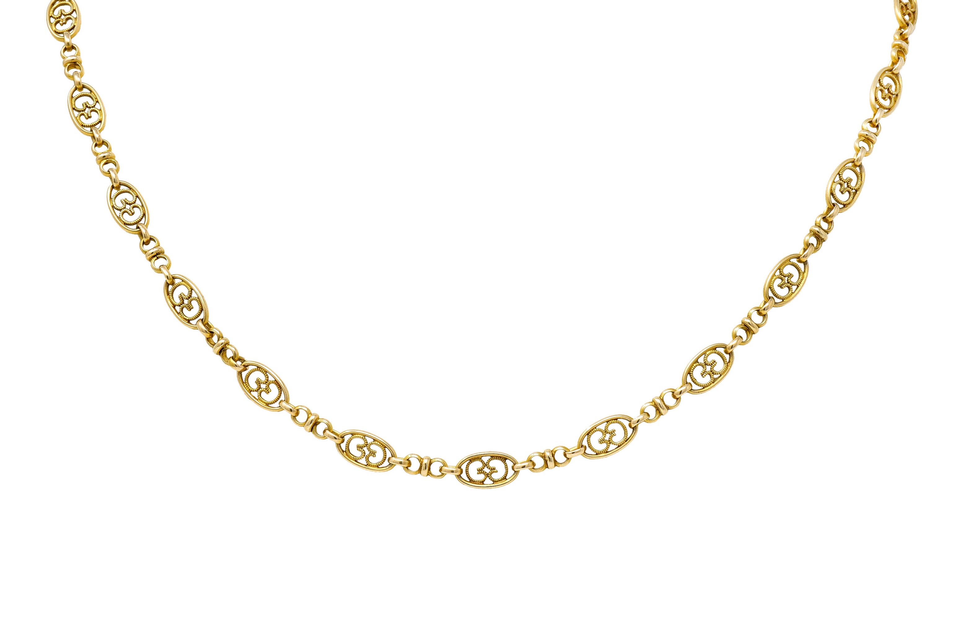 Victorian 14 Karat Yellow Gold 21 Inch Scrolled Link NecklaceNecklace - Wilson's Estate Jewelry