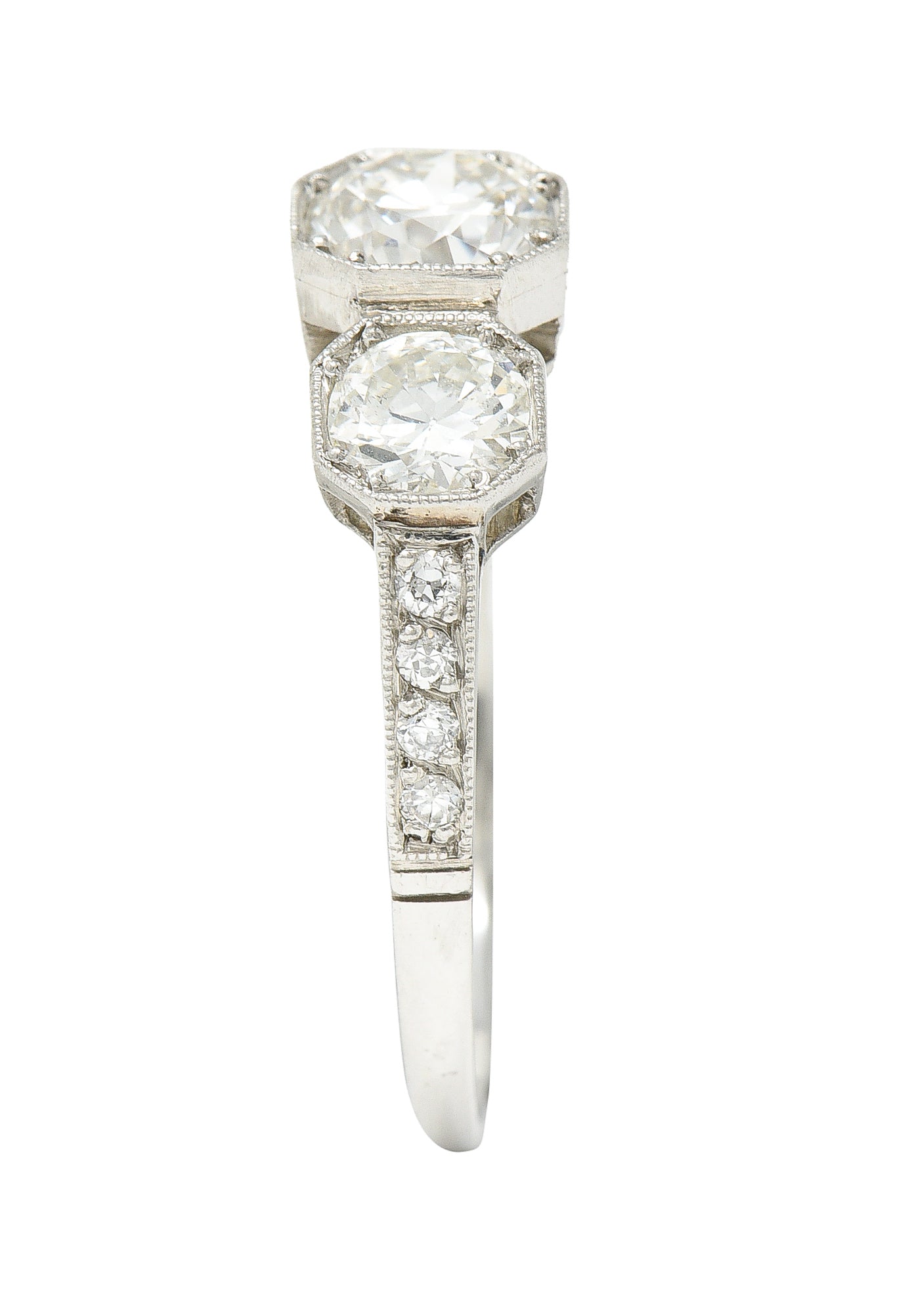 Art Deco 1.34 CTW Old European Cut Diamond Platinum Octagonal Three Stone Alternative Ring Wilson's Estate Jewelry