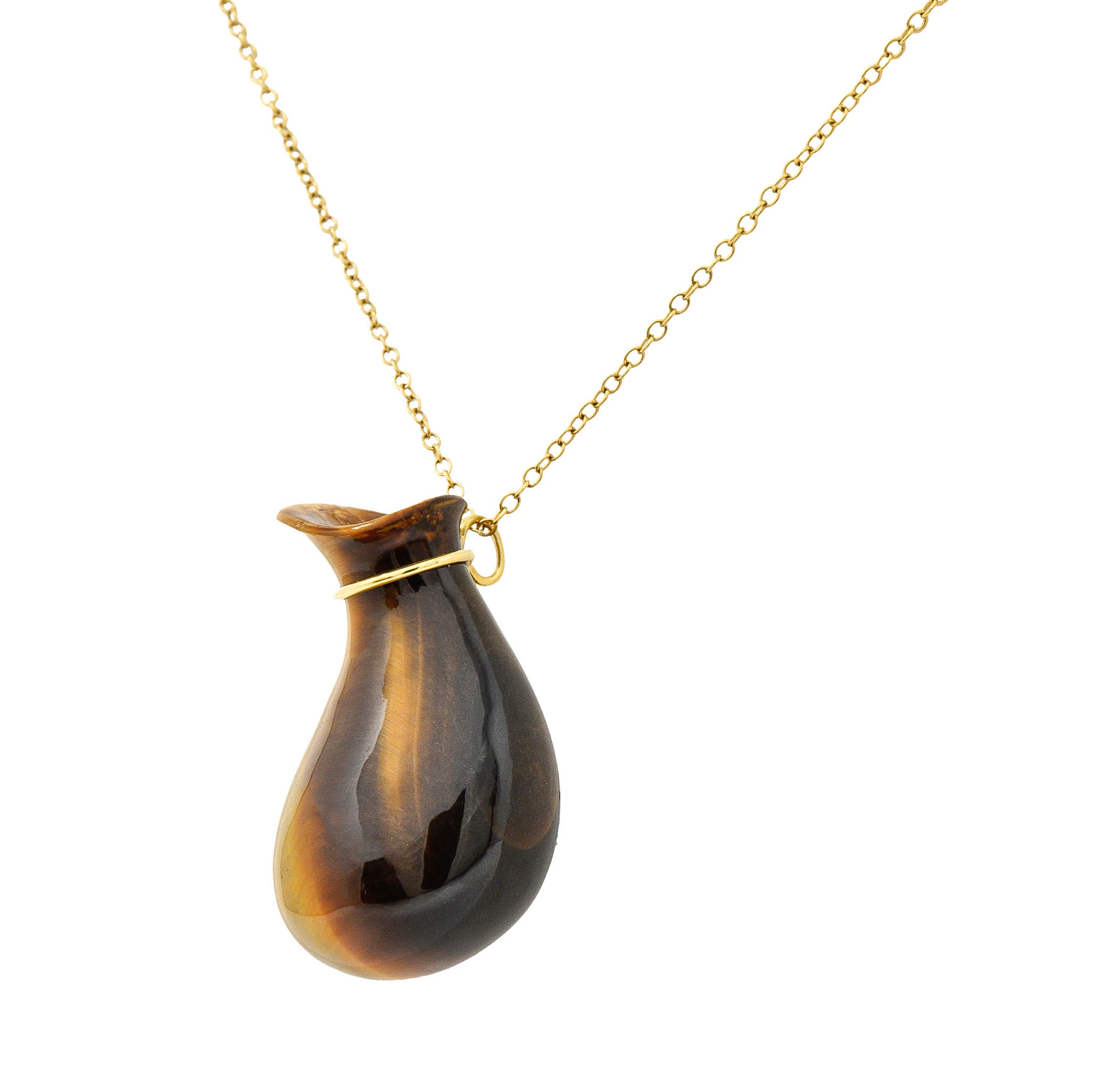 Elsa Peretti Tiffany & Co. Tiger's Eye Quartz 18 Karat Gold Bottle Jug Pendant NecklaceNecklace - Wilson's Estate Jewelry