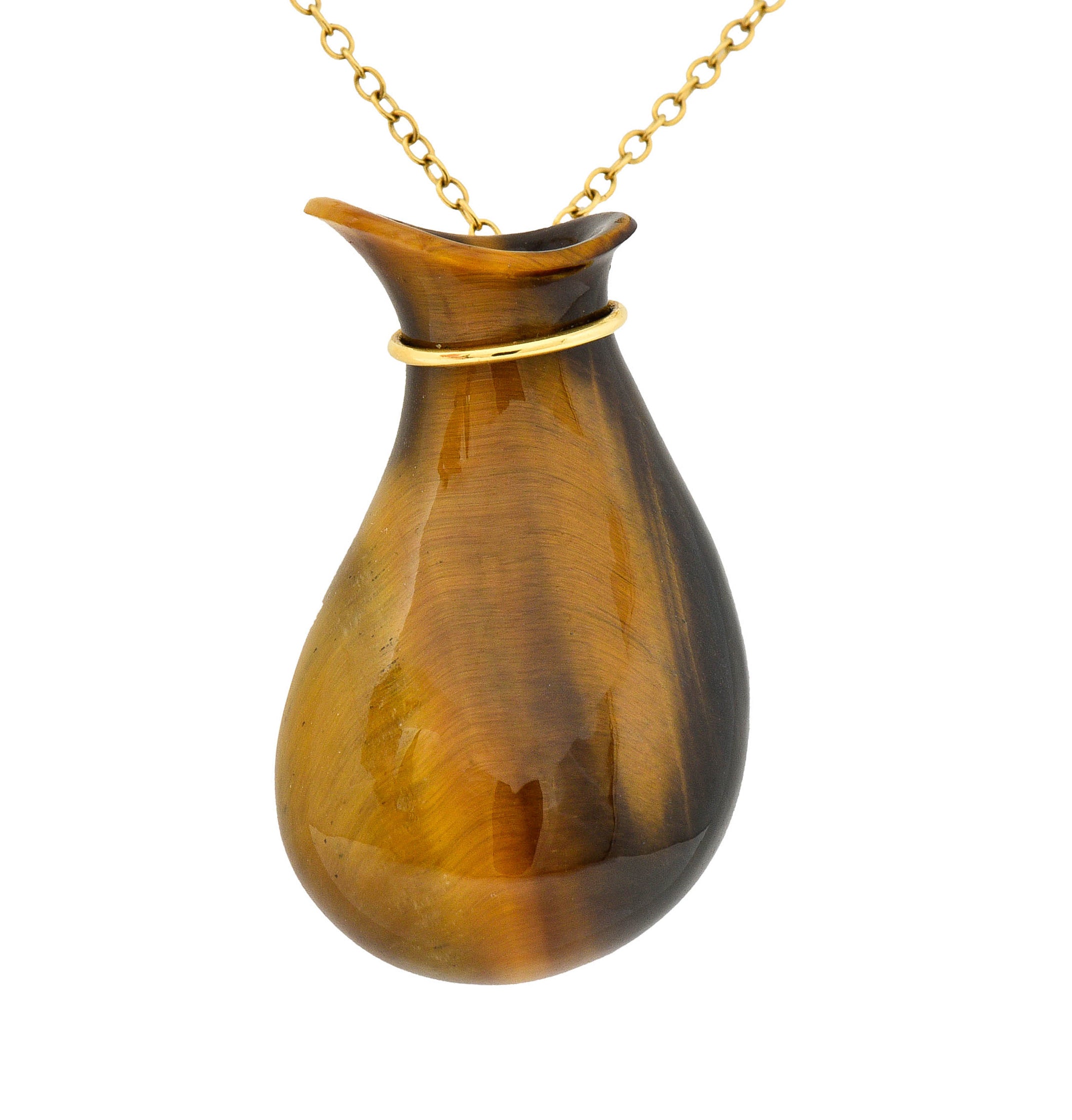 Elsa Peretti Tiffany & Co. Tiger's Eye Quartz 18 Karat Gold Bottle Jug Pendant NecklaceNecklace - Wilson's Estate Jewelry