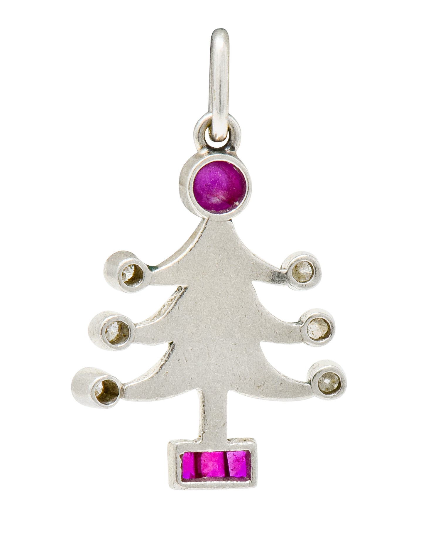 Art Deco Enamel Ruby Diamond Platinum Christmas Tree Charm - Wilson's Estate Jewelry