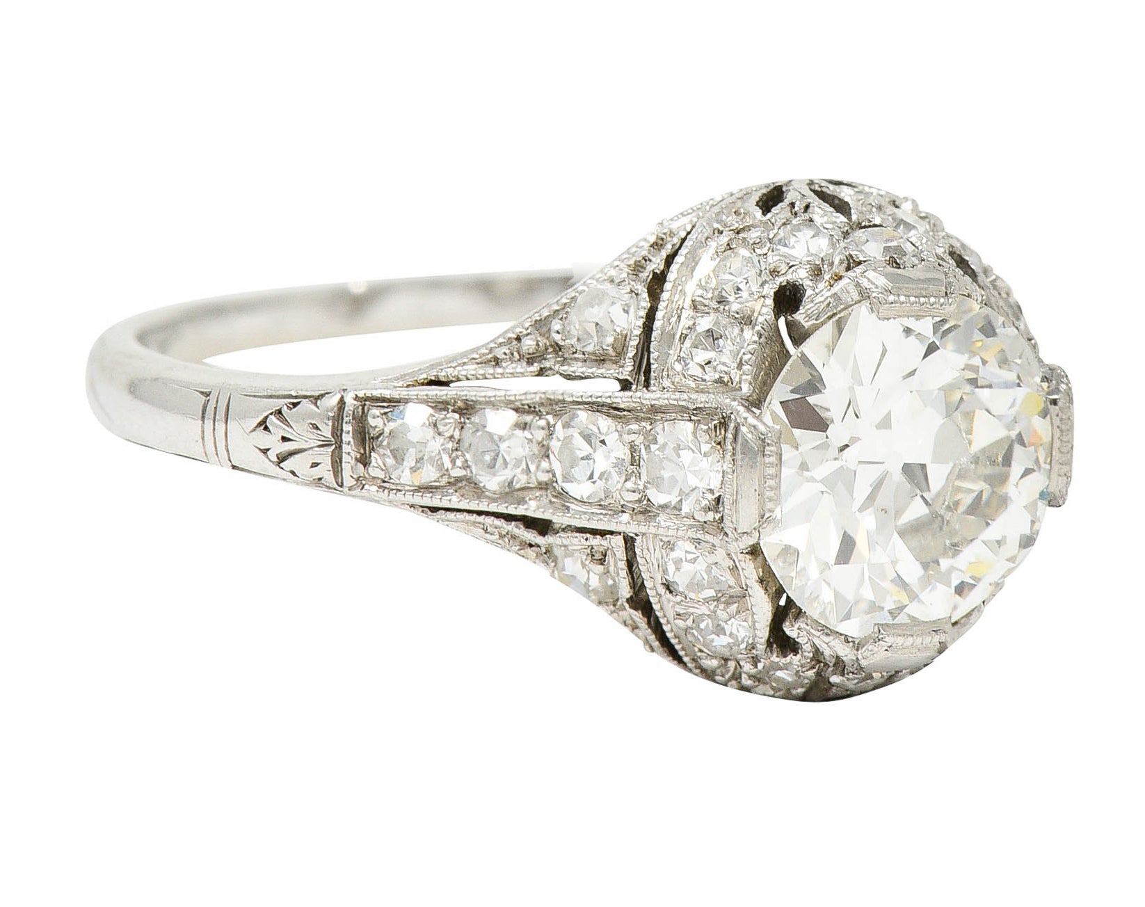 Edwardian 1.75 CTW Diamond Platinum Floral Engagement RingRing - Wilson's Estate Jewelry