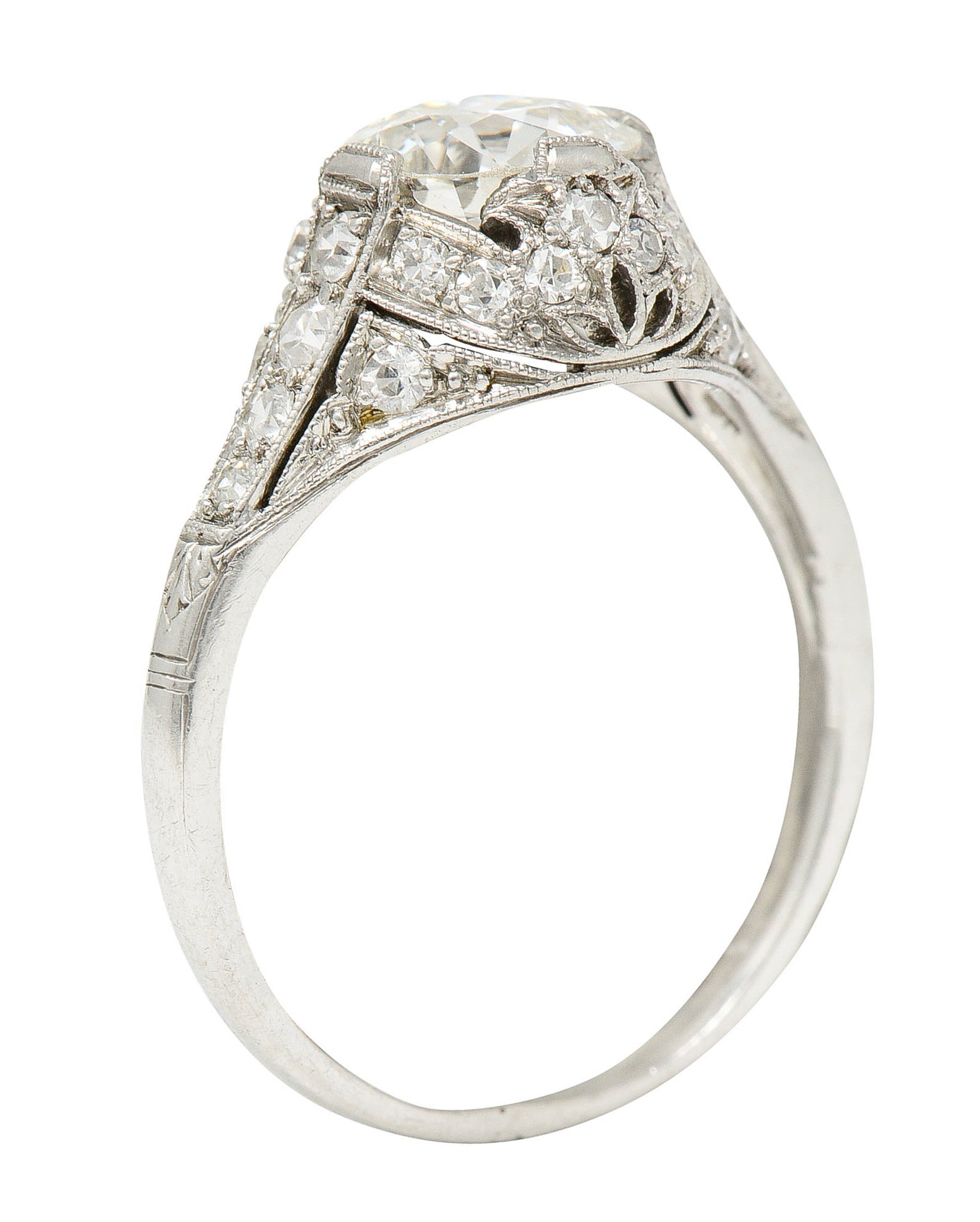 Edwardian 1.75 CTW Diamond Platinum Floral Engagement RingRing - Wilson's Estate Jewelry