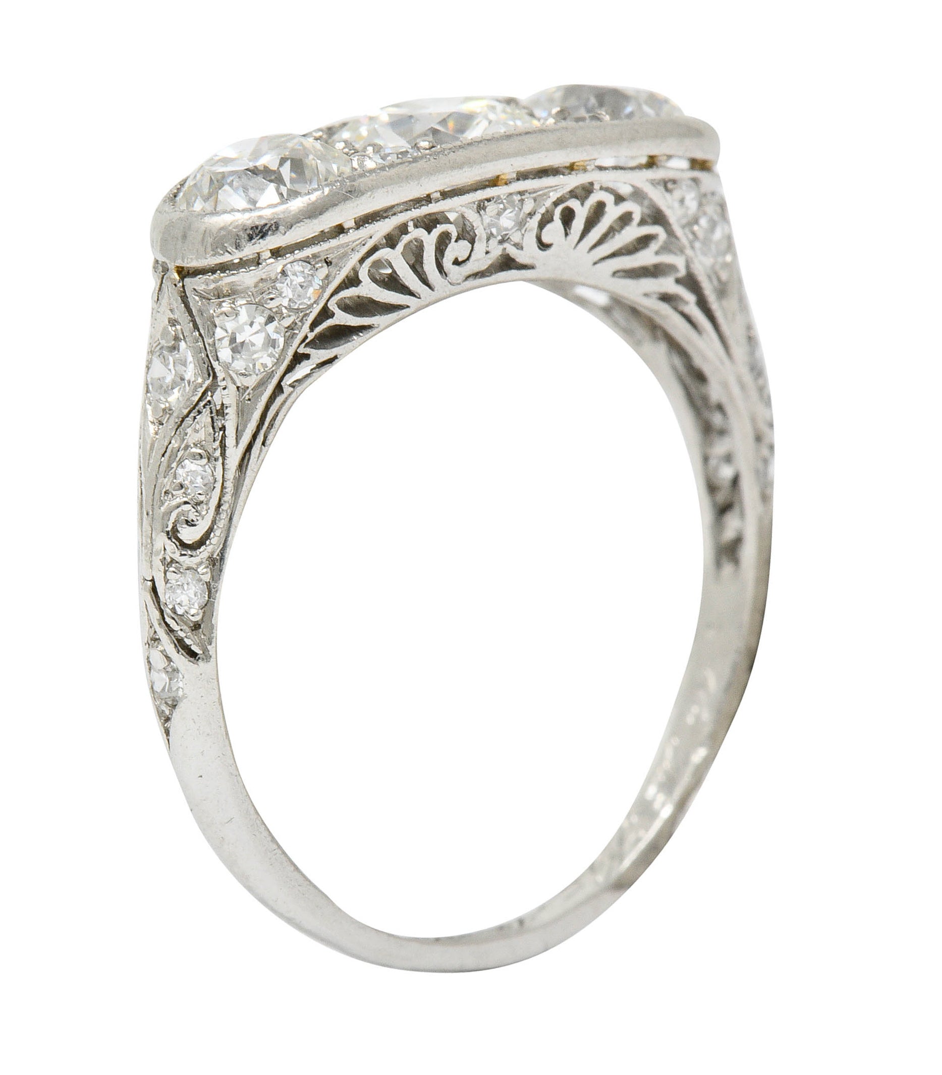 Art Deco 1.90 CTW Diamond Platinum Three Stone Dinner RingRing - Wilson's Estate Jewelry