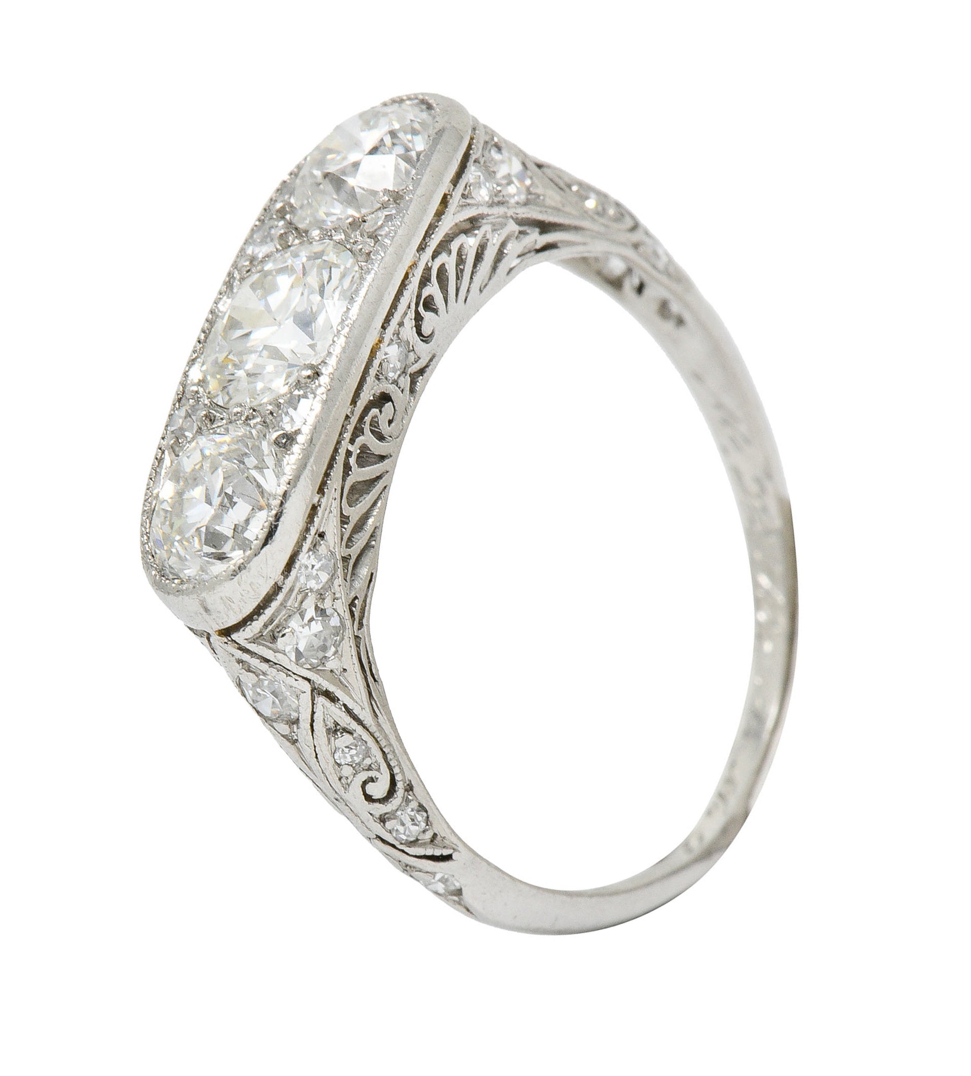 Art Deco 1.90 CTW Diamond Platinum Three Stone Dinner RingRing - Wilson's Estate Jewelry