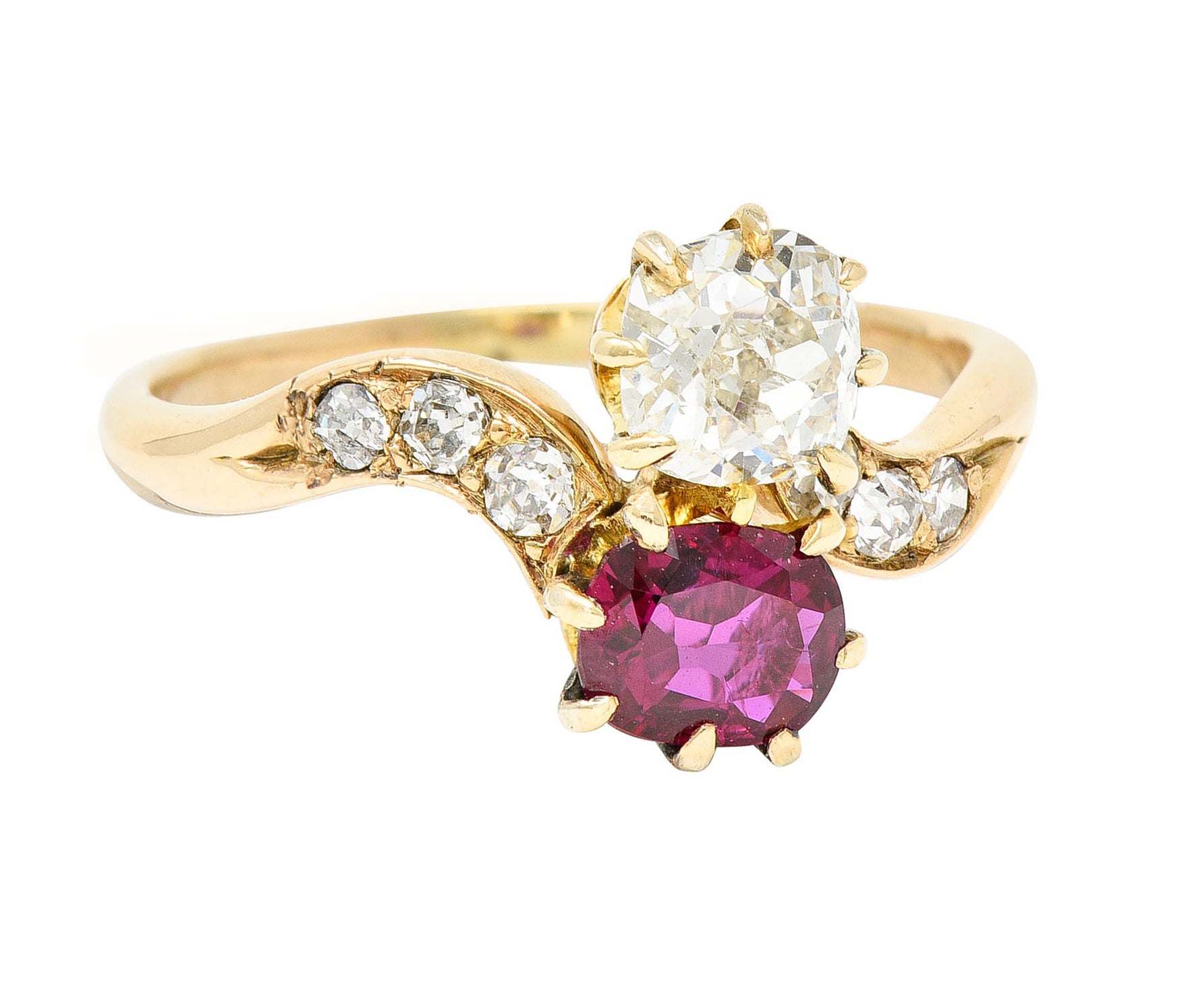 1900 Victorian 1.30 CTW Ruby Diamond 14 Karat Gold Toi Et Moi RingRing - Wilson's Estate Jewelry