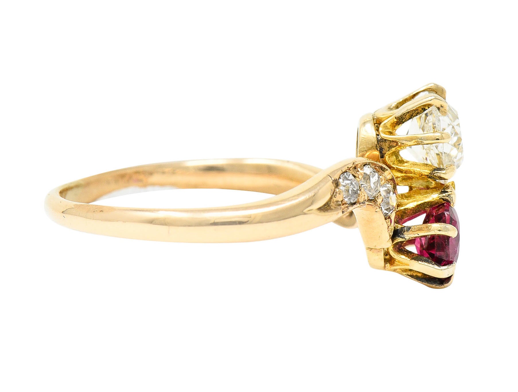 1900 Victorian 1.30 CTW Ruby Diamond 14 Karat Gold Toi Et Moi RingRing - Wilson's Estate Jewelry