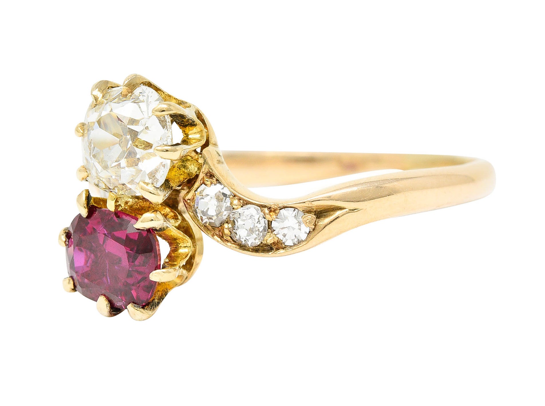 1900 Victorian 1.30 CTW Ruby Diamond 14 Karat Gold Toi Et Moi RingRing - Wilson's Estate Jewelry