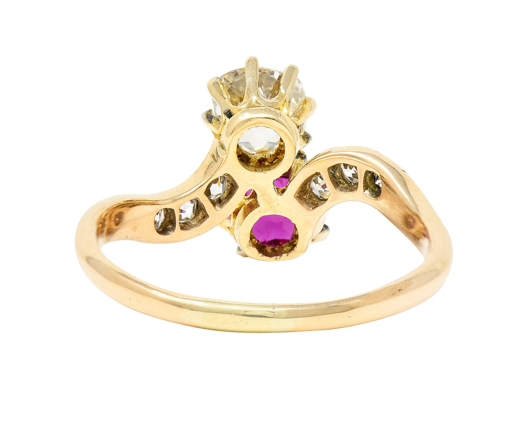 1900 Victorian 1.30 CTW Ruby Diamond 14 Karat Gold Toi Et Moi RingRing - Wilson's Estate Jewelry