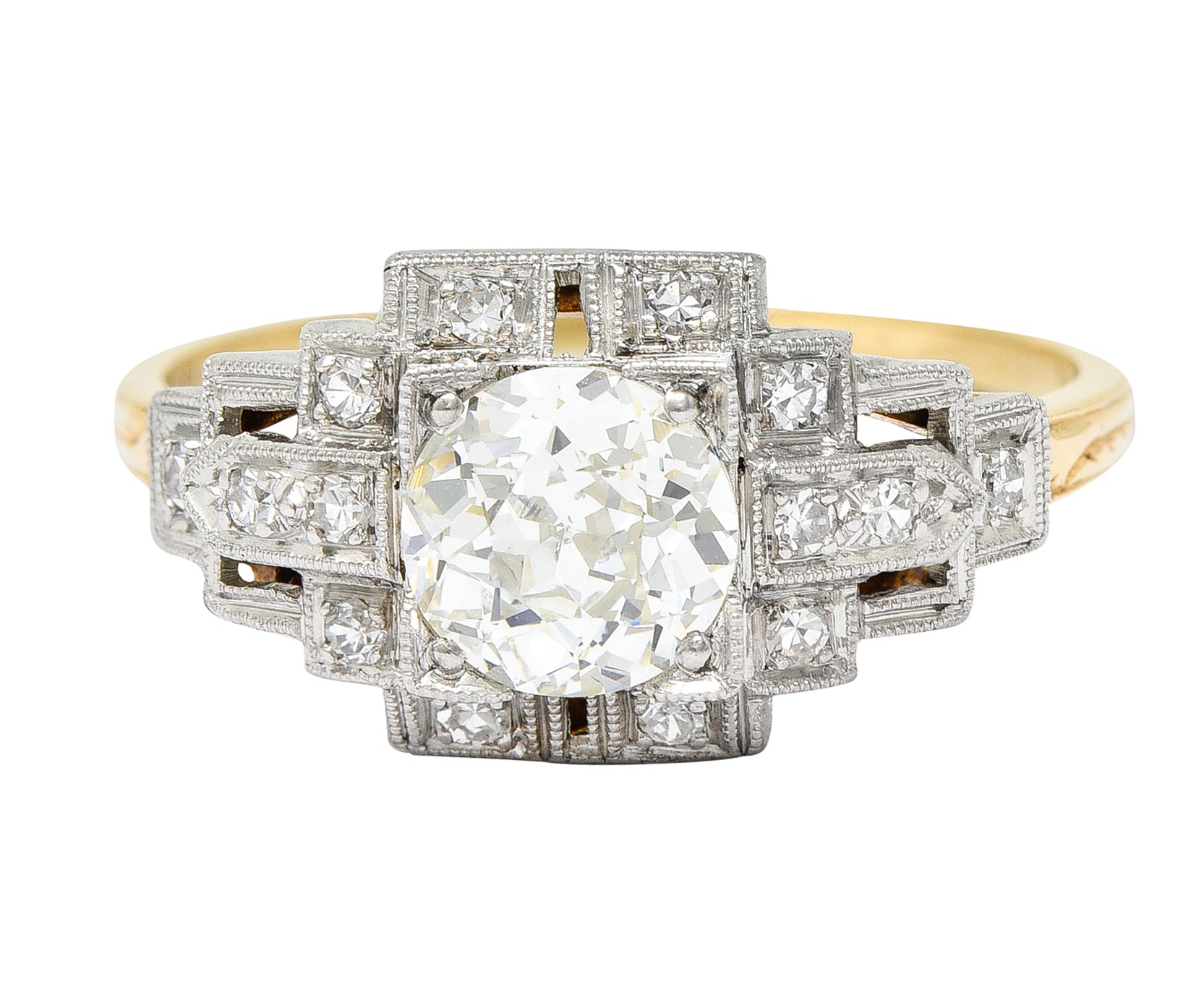 Art Deco 1.24 CTW Diamond Platinum 14 Karat Yellow Gold Engagement Ring Wilson's Estate Jewelry