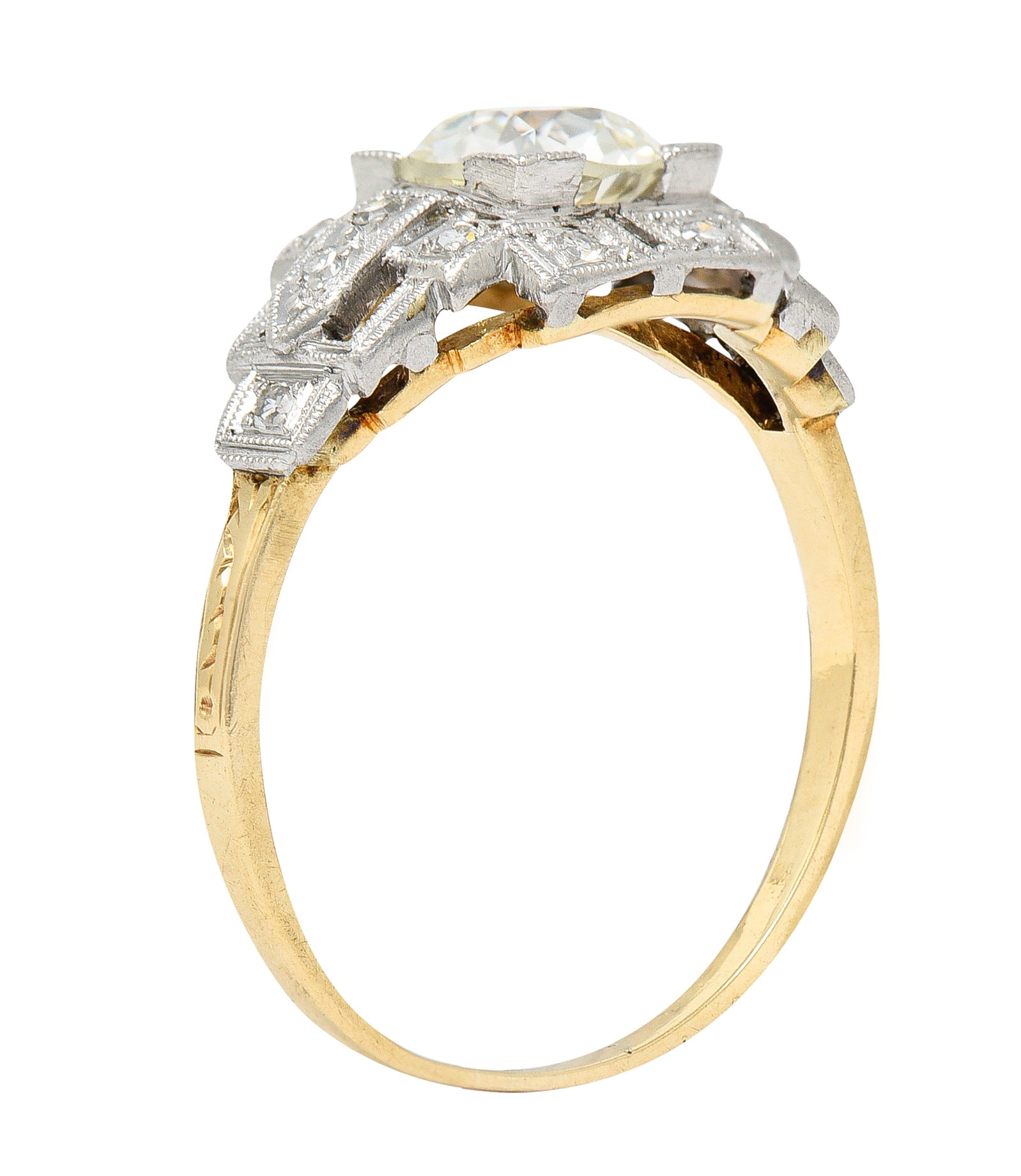 Art Deco 1.24 CTW Diamond Platinum 14 Karat Yellow Gold Engagement Ring Wilson's Estate Jewelry