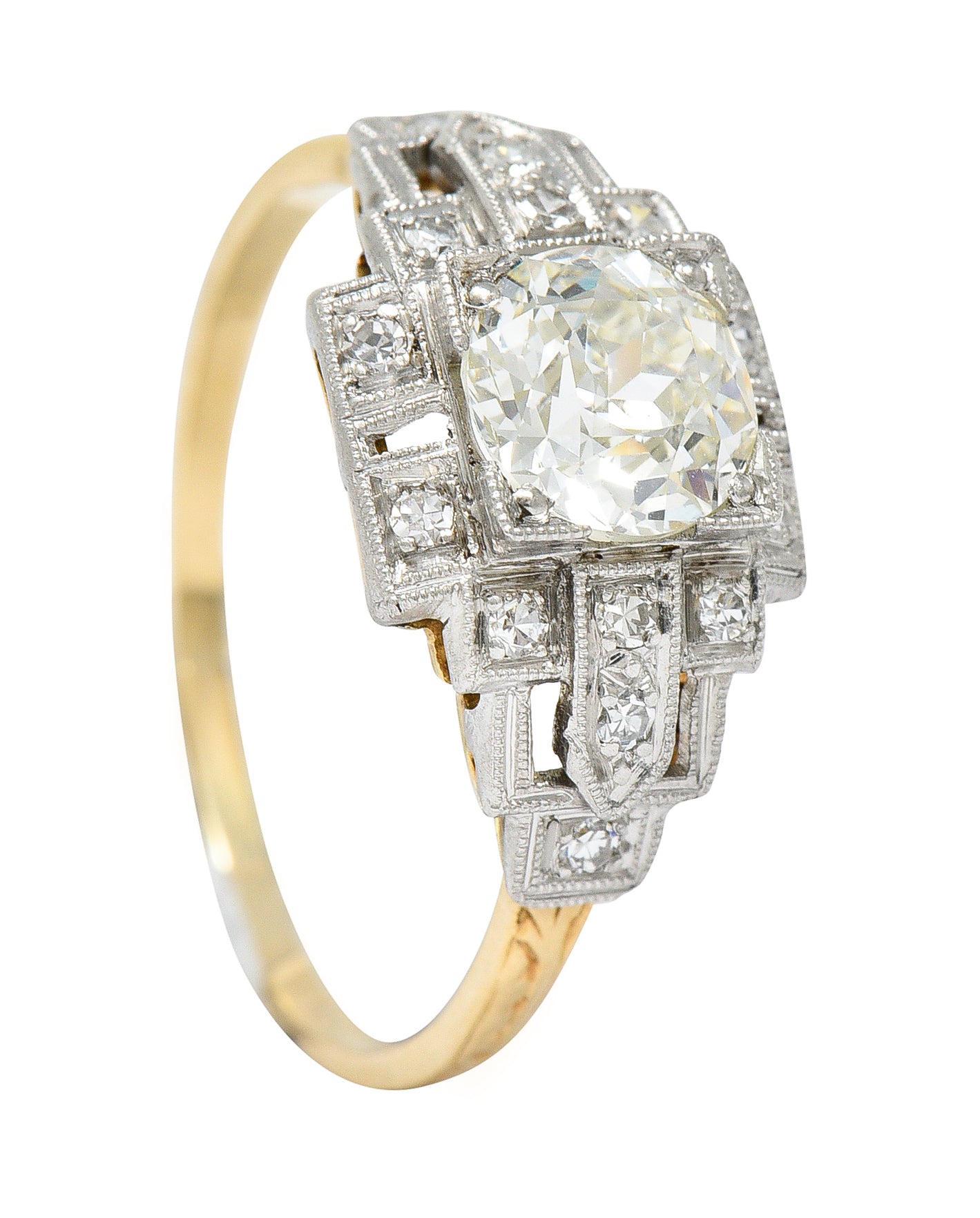 Art Deco 1.24 CTW Diamond Platinum 14 Karat Yellow Gold Engagement Ring Wilson's Estate Jewelry