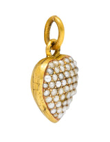 1900 Victorian Natural Freshwater Pearl 18 Karat Gold Heart Locket Charmcharm - Wilson's Estate Jewelry