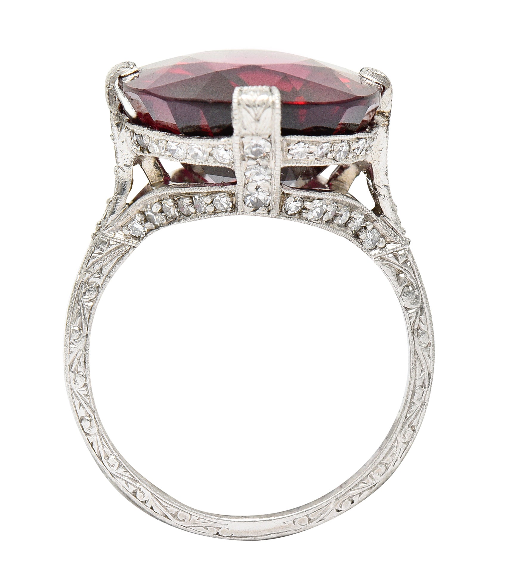 Art Deco 11.56 CTW Rubellite Tourmaline Diamond Platinum Gemstone Ring Wilson's Estate Jewelry