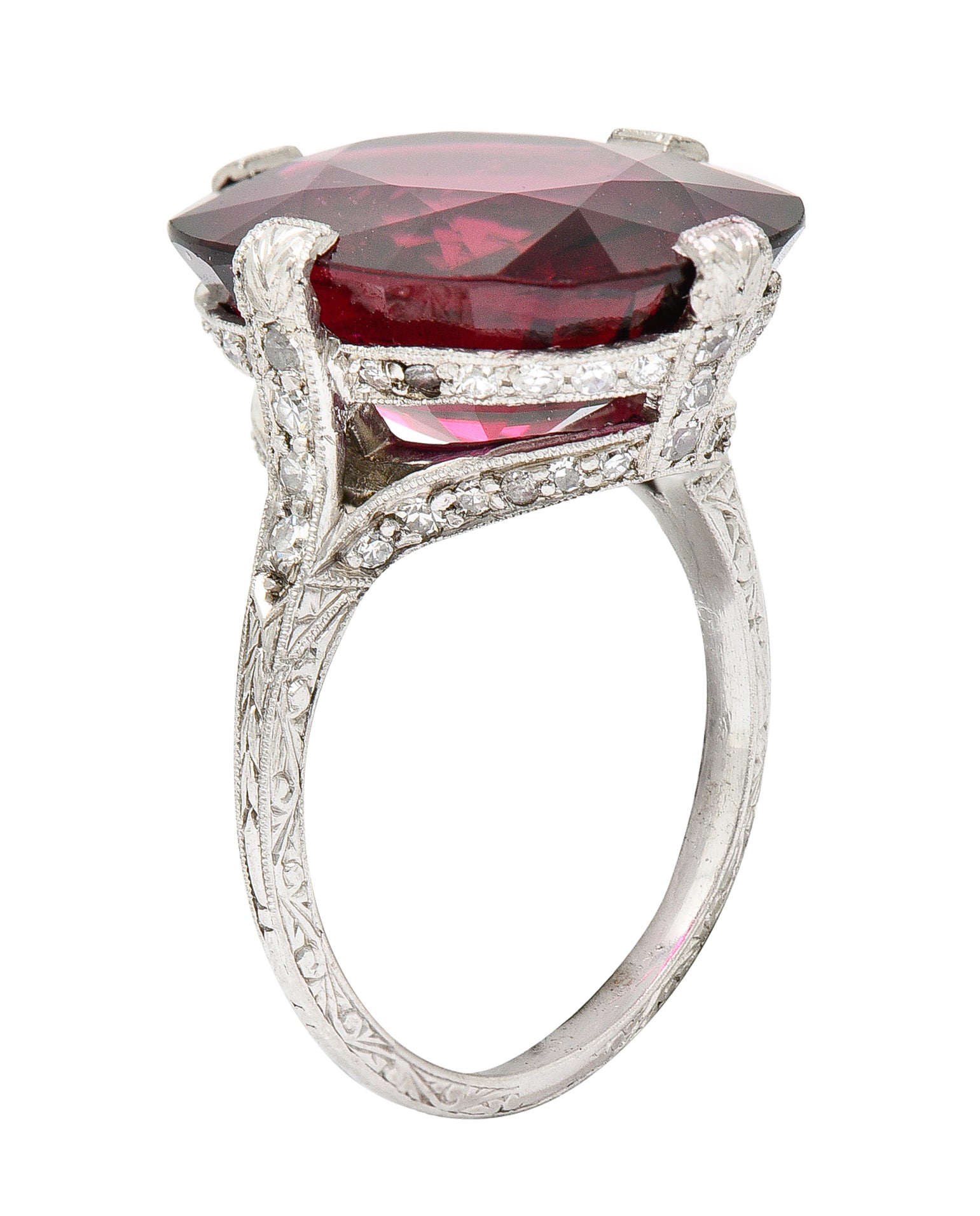 Art Deco 11.56 CTW Rubellite Tourmaline Diamond Platinum Gemstone Ring Wilson's Estate Jewelry