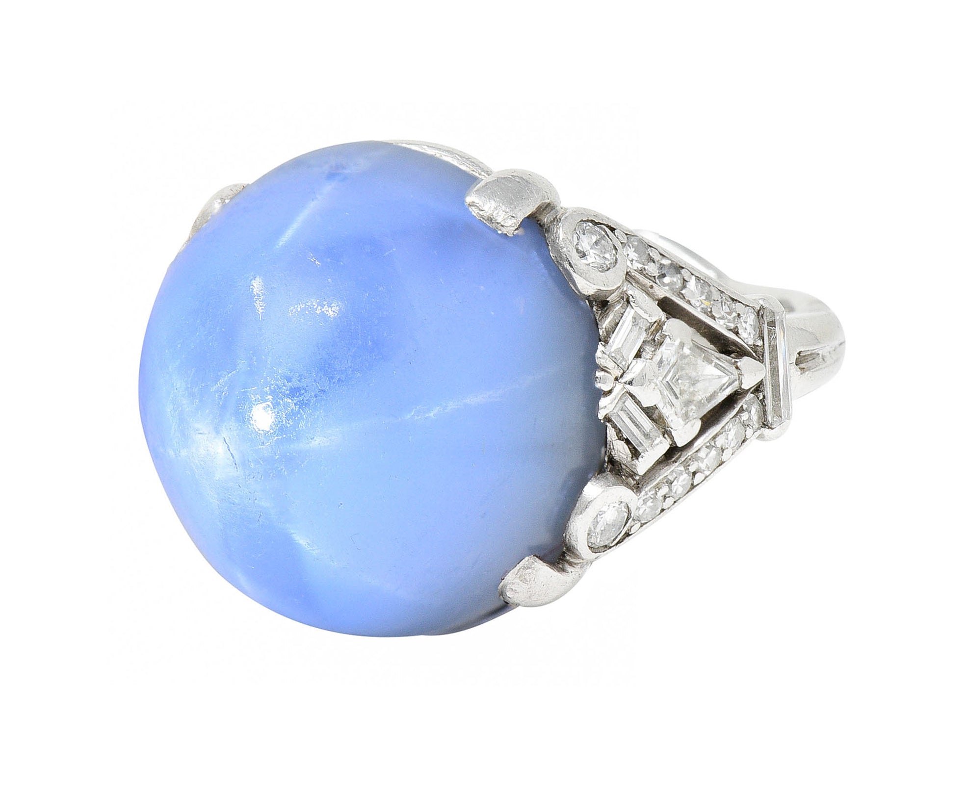 Mid-Century 39.00 CTW Star Sapphire Diamond Platinum Cabochon Ring Circa 1950Ring - Wilson's Estate Jewelry