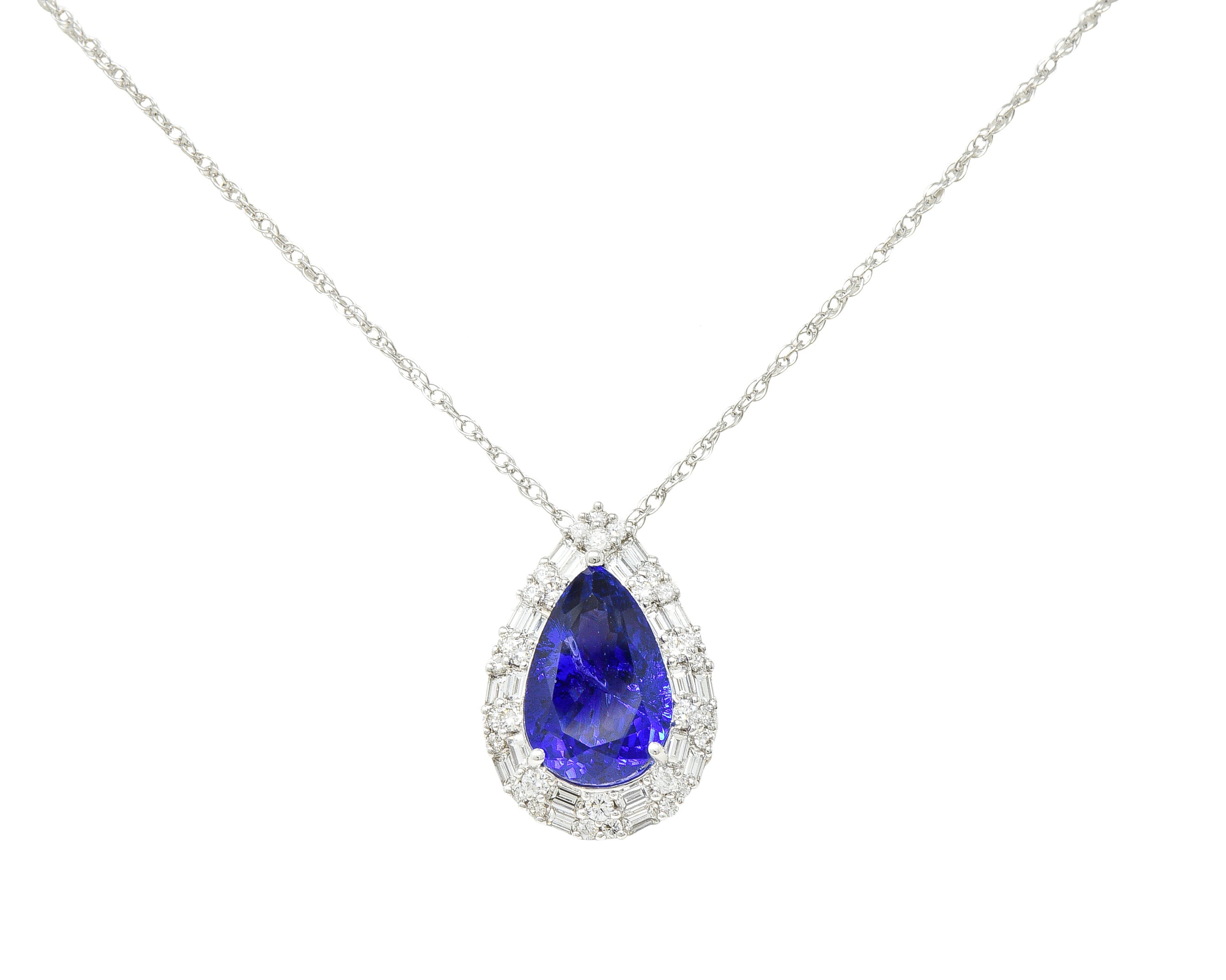 Contemporary 14.22 CTW Pear Cut Tanzanite Diamond 18 Karat White Gold Convertible Pendant Ring Wilson's Estate Jewelry