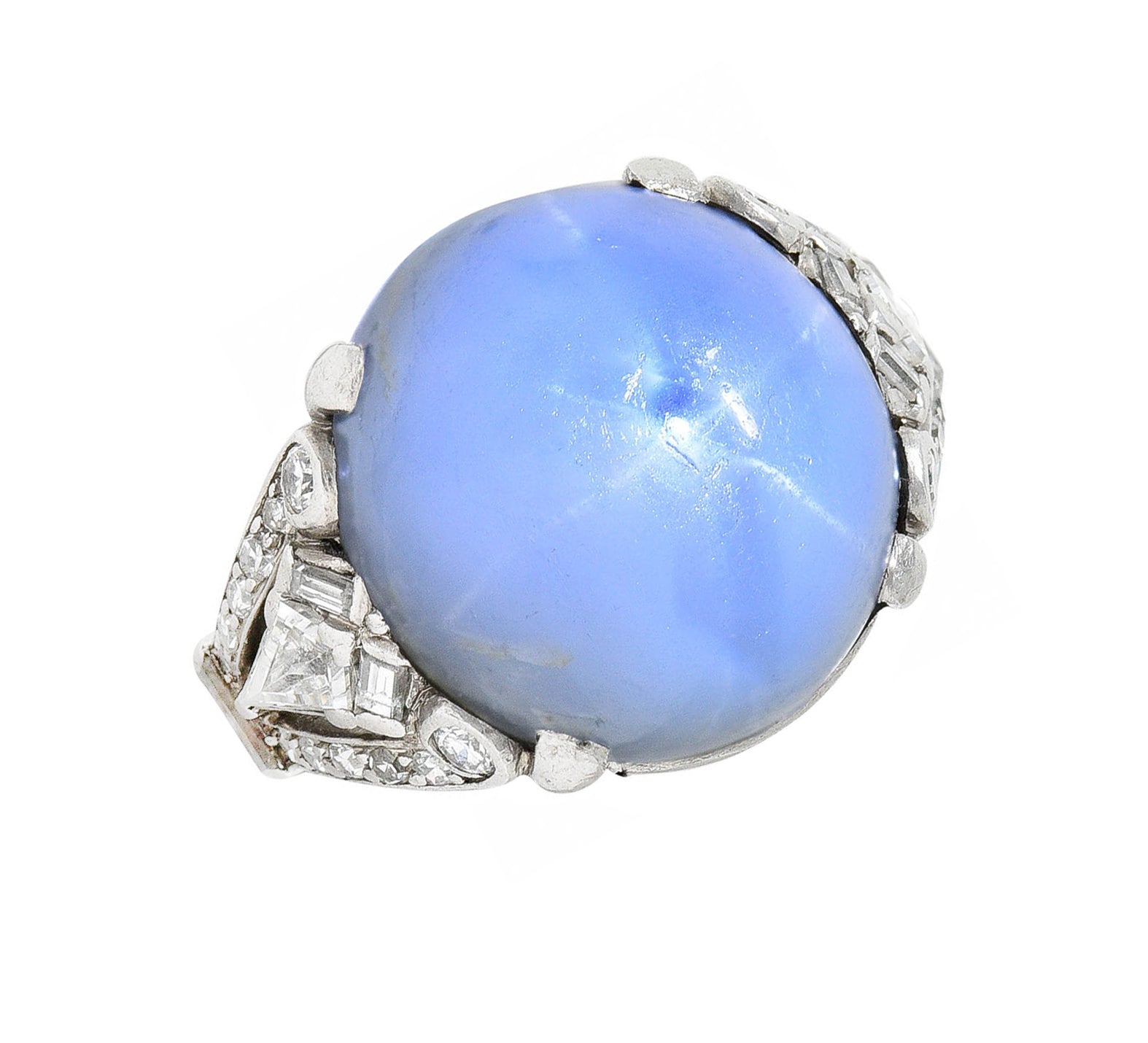 Mid-Century 39.00 CTW Star Sapphire Diamond Platinum Cabochon Ring Circa 1950Ring - Wilson's Estate Jewelry