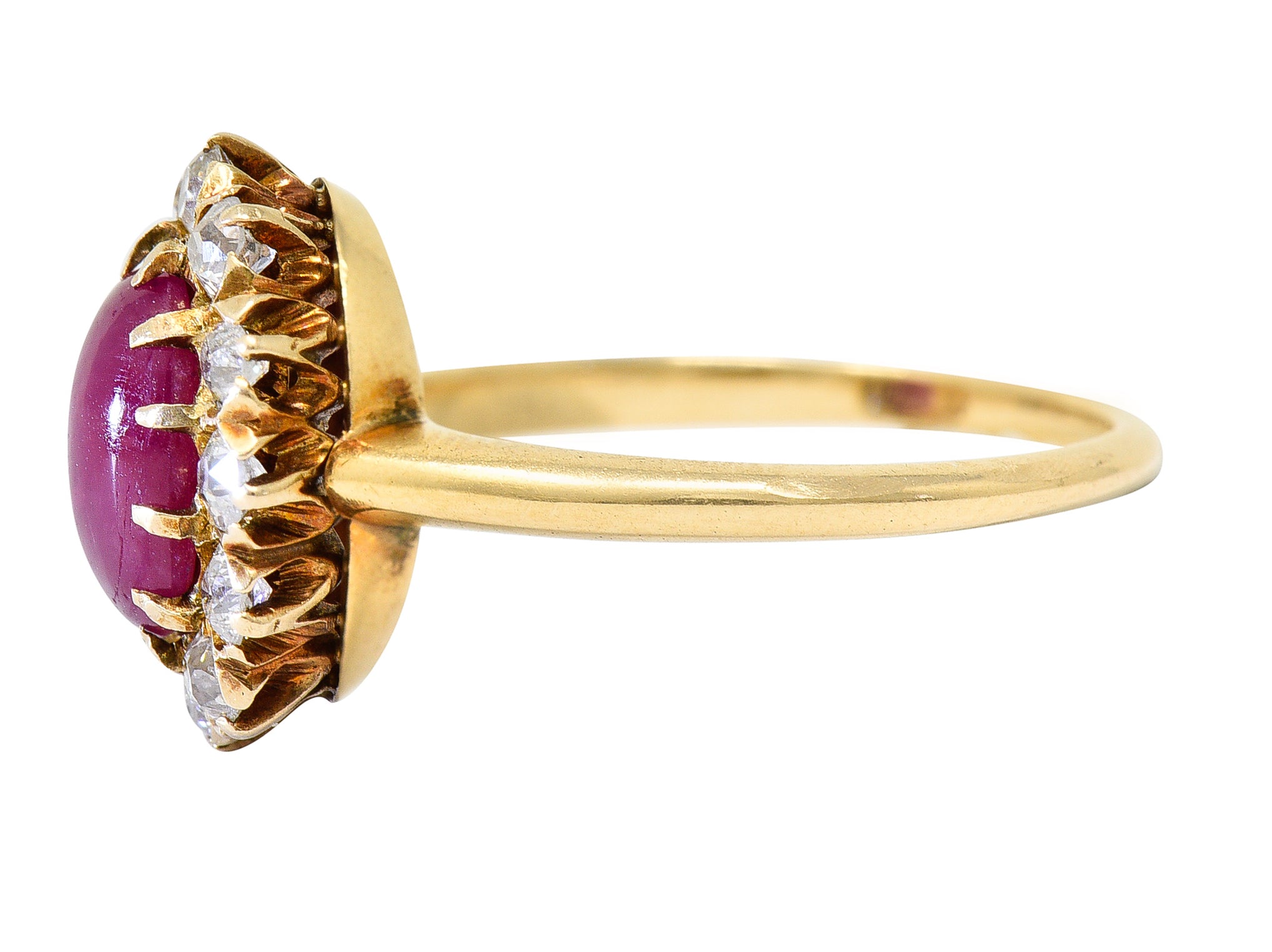 1890's Victorian 2.00 CTW Star Ruby Diamond 18 Karat Yellow Gold Cluster Ring Wilson's Estate Jewelry