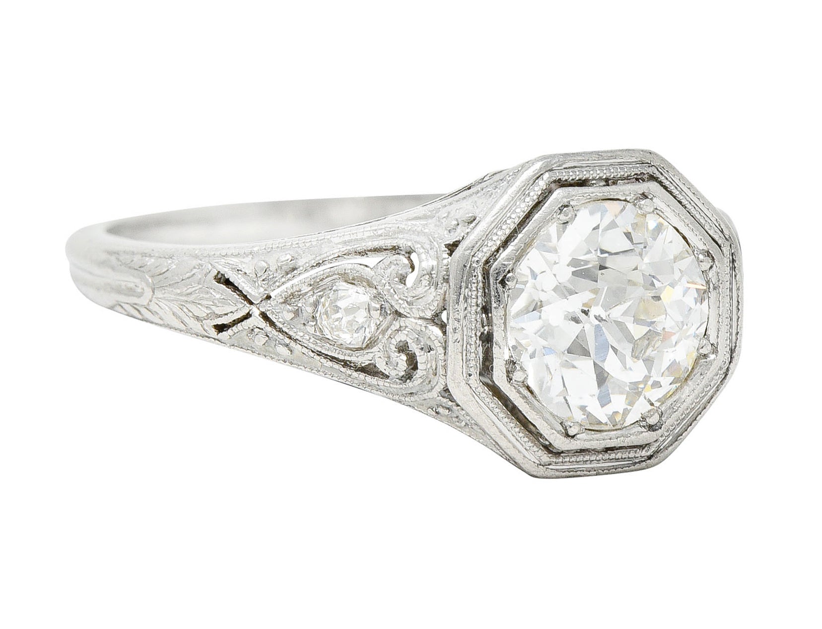 1920's Art Deco 1.27 CTW Diamond Platinum Scrolling Heart Engagement RingRing - Wilson's Estate Jewelry