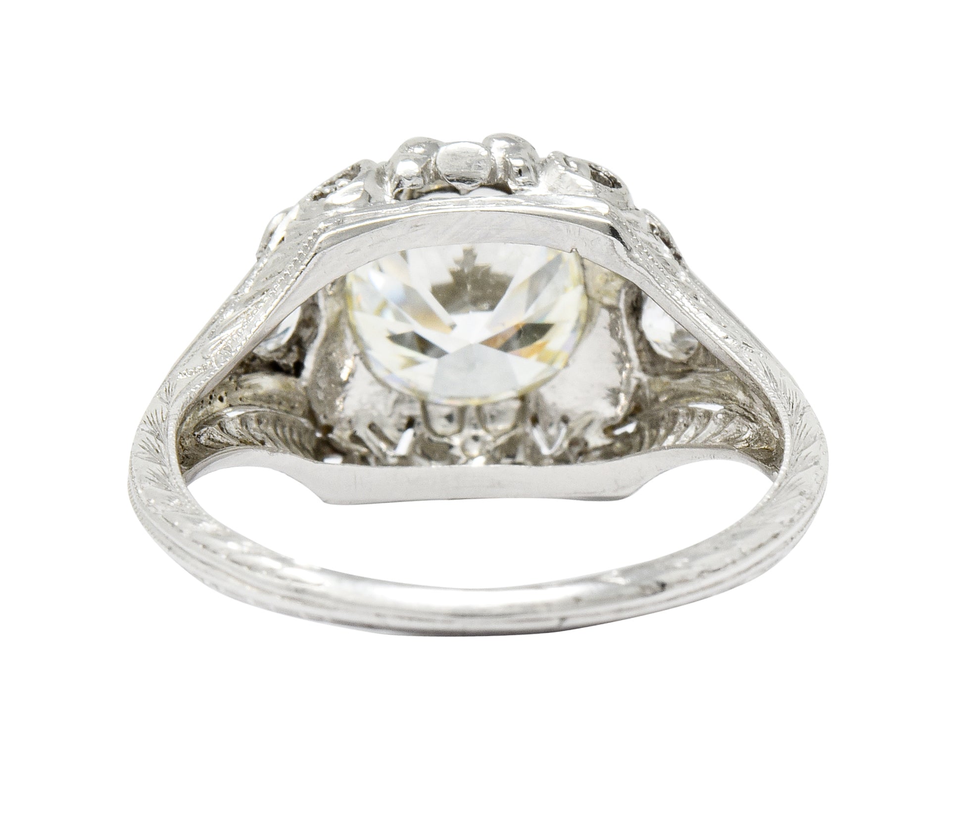 Art Deco Ornate 2.09 CTW Diamond Platinum Floral Engagement Ring - Wilson's Estate Jewelry