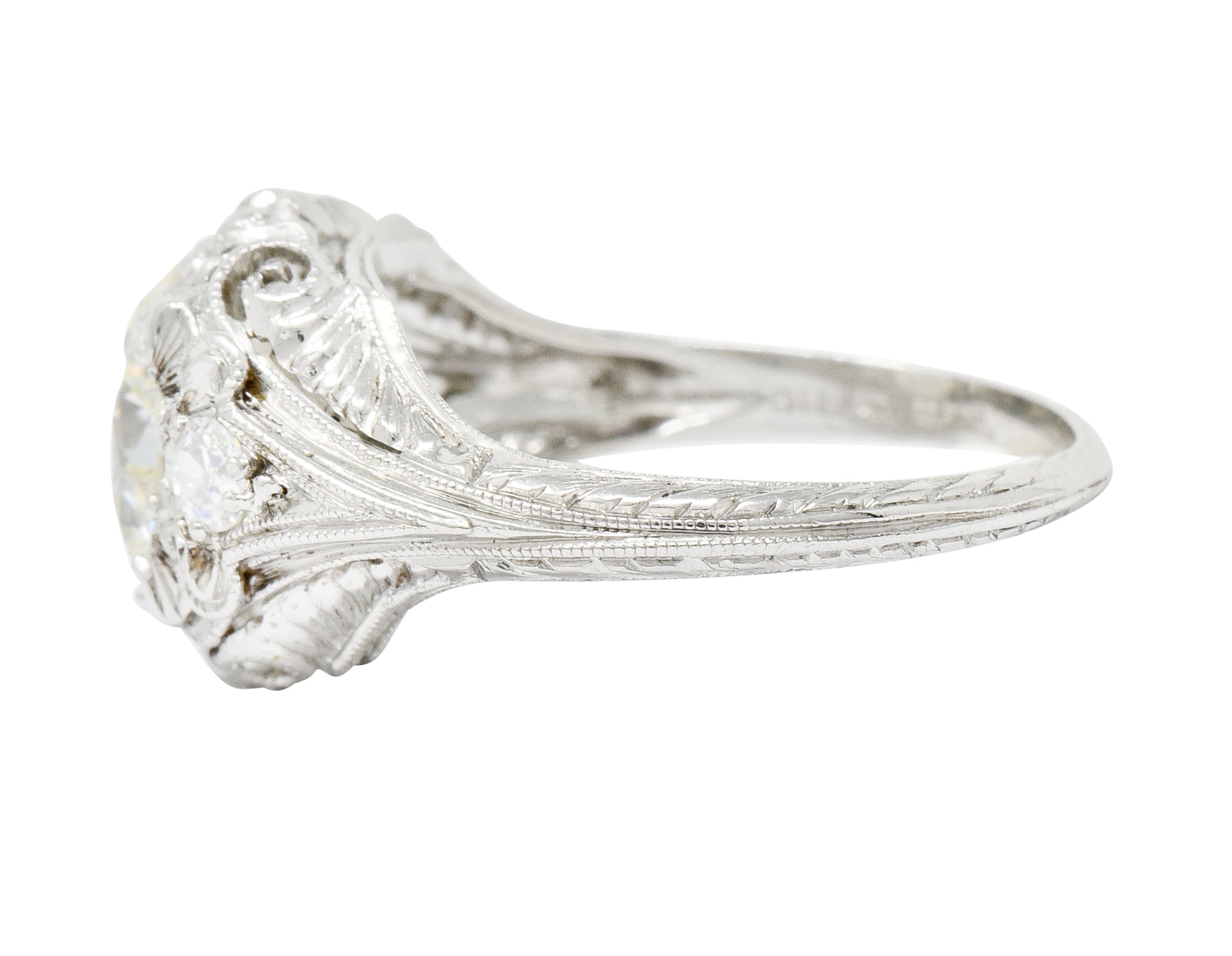 Art Deco Ornate 2.09 CTW Diamond Platinum Floral Engagement Ring - Wilson's Estate Jewelry