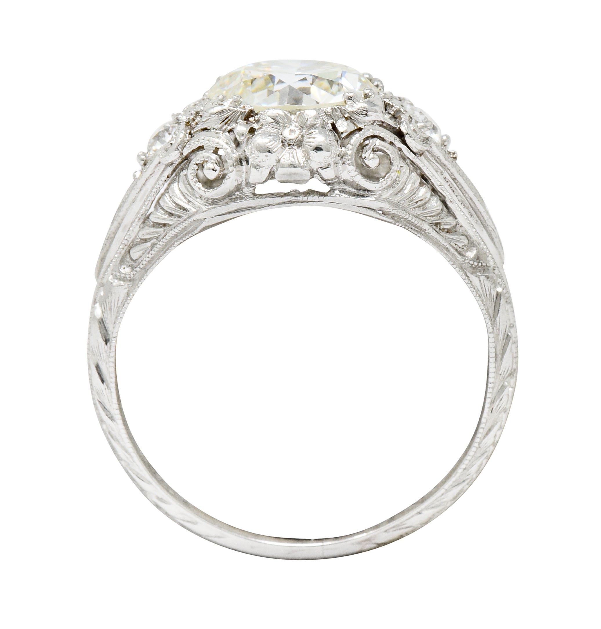 Art Deco Ornate 2.09 CTW Diamond Platinum Floral Engagement Ring - Wilson's Estate Jewelry