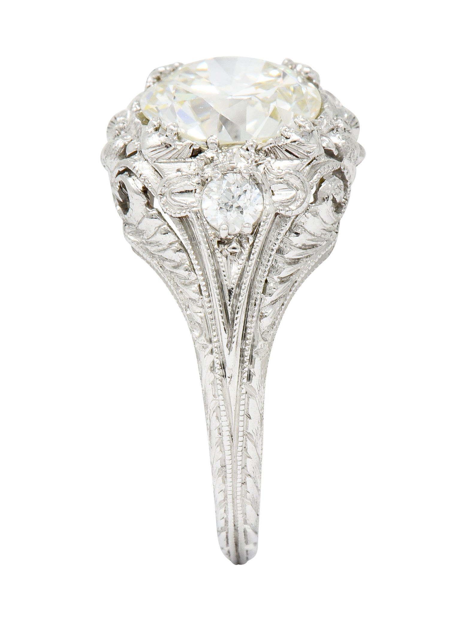 Art Deco Ornate 2.09 CTW Diamond Platinum Floral Engagement Ring - Wilson's Estate Jewelry