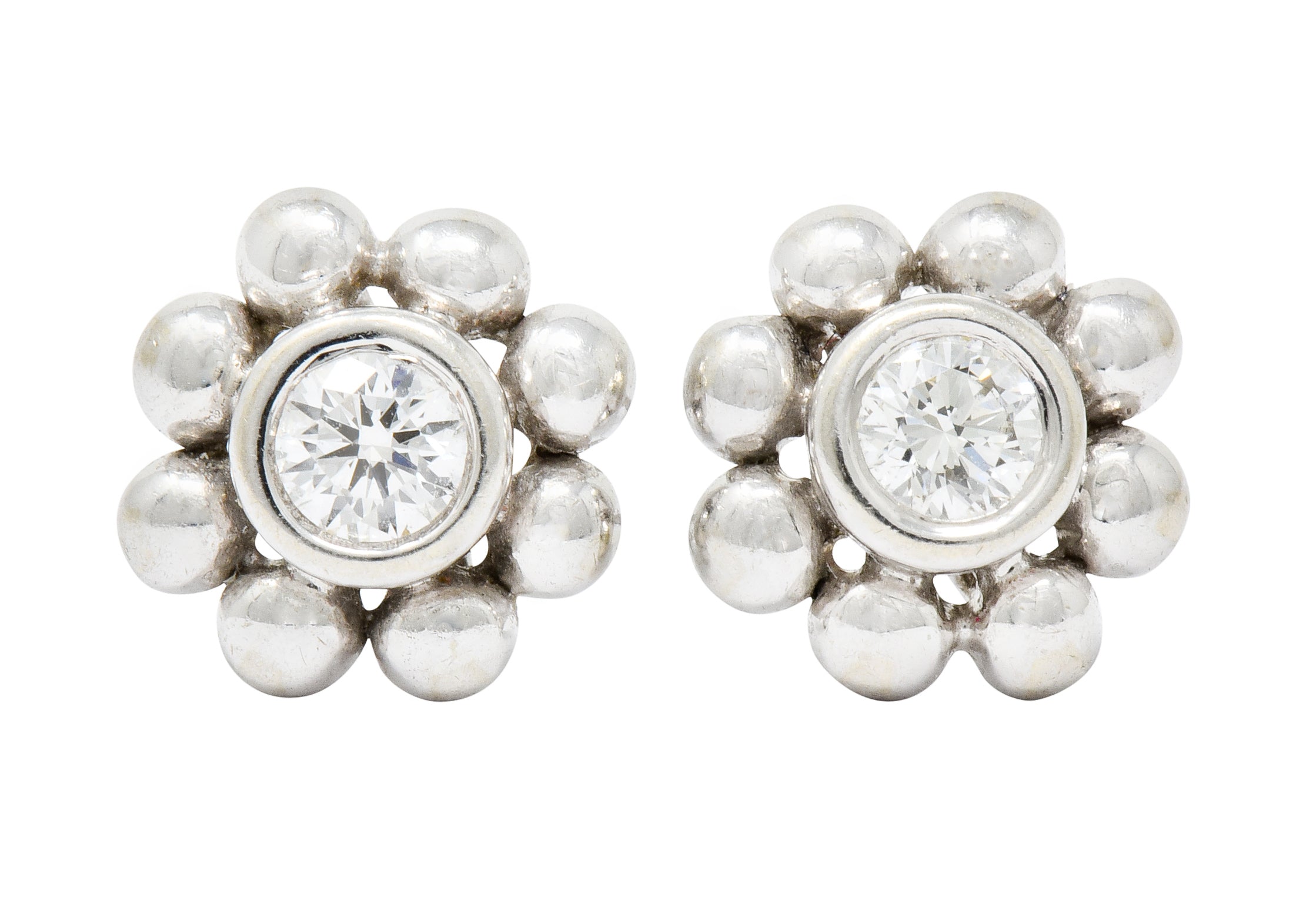 Tiffany & Co. Diamond 18 Karat White Gold Floral Cluster Stud Earrings - Wilson's Estate Jewelry