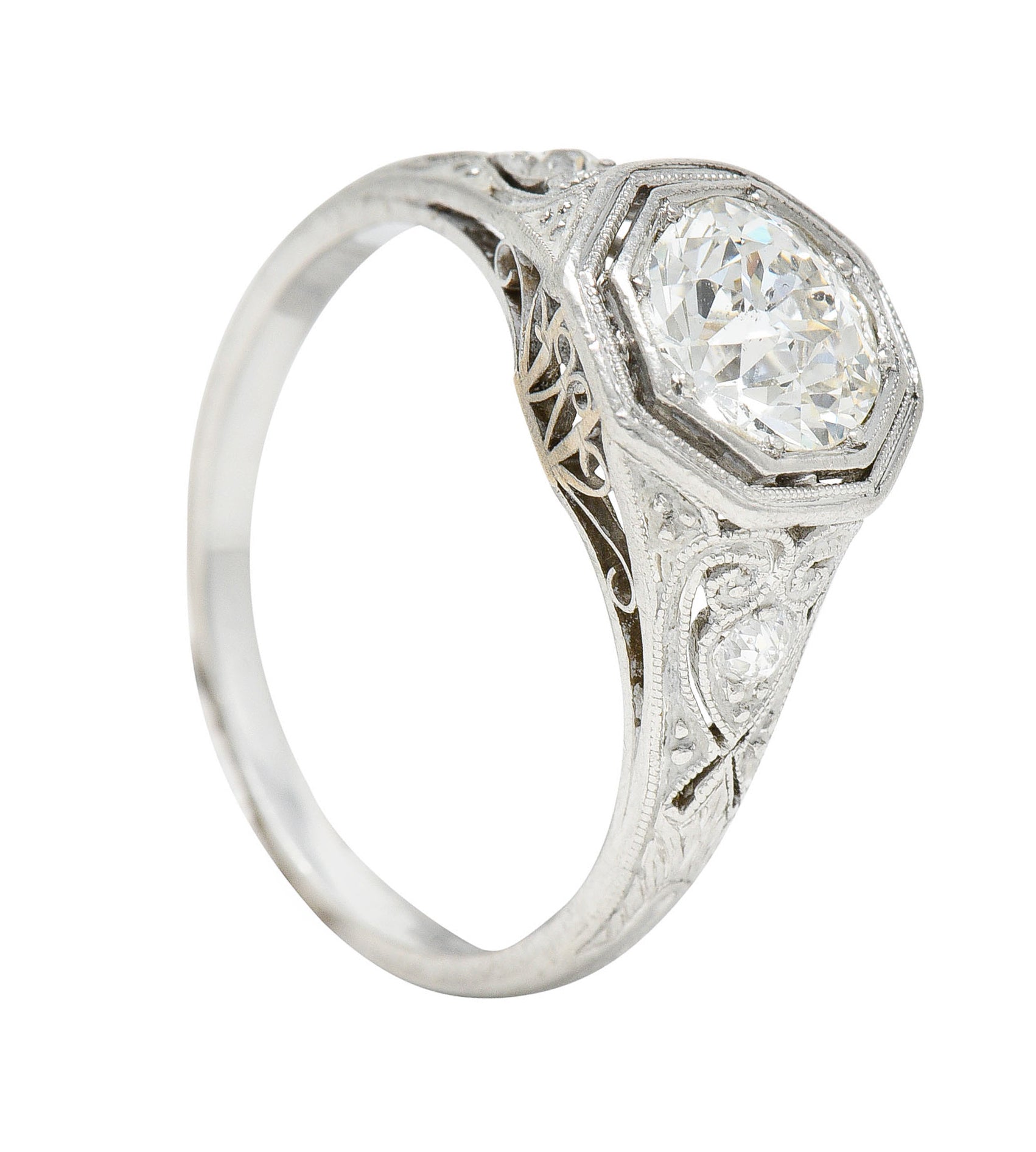 1920's Art Deco 1.27 CTW Diamond Platinum Scrolling Heart Engagement RingRing - Wilson's Estate Jewelry