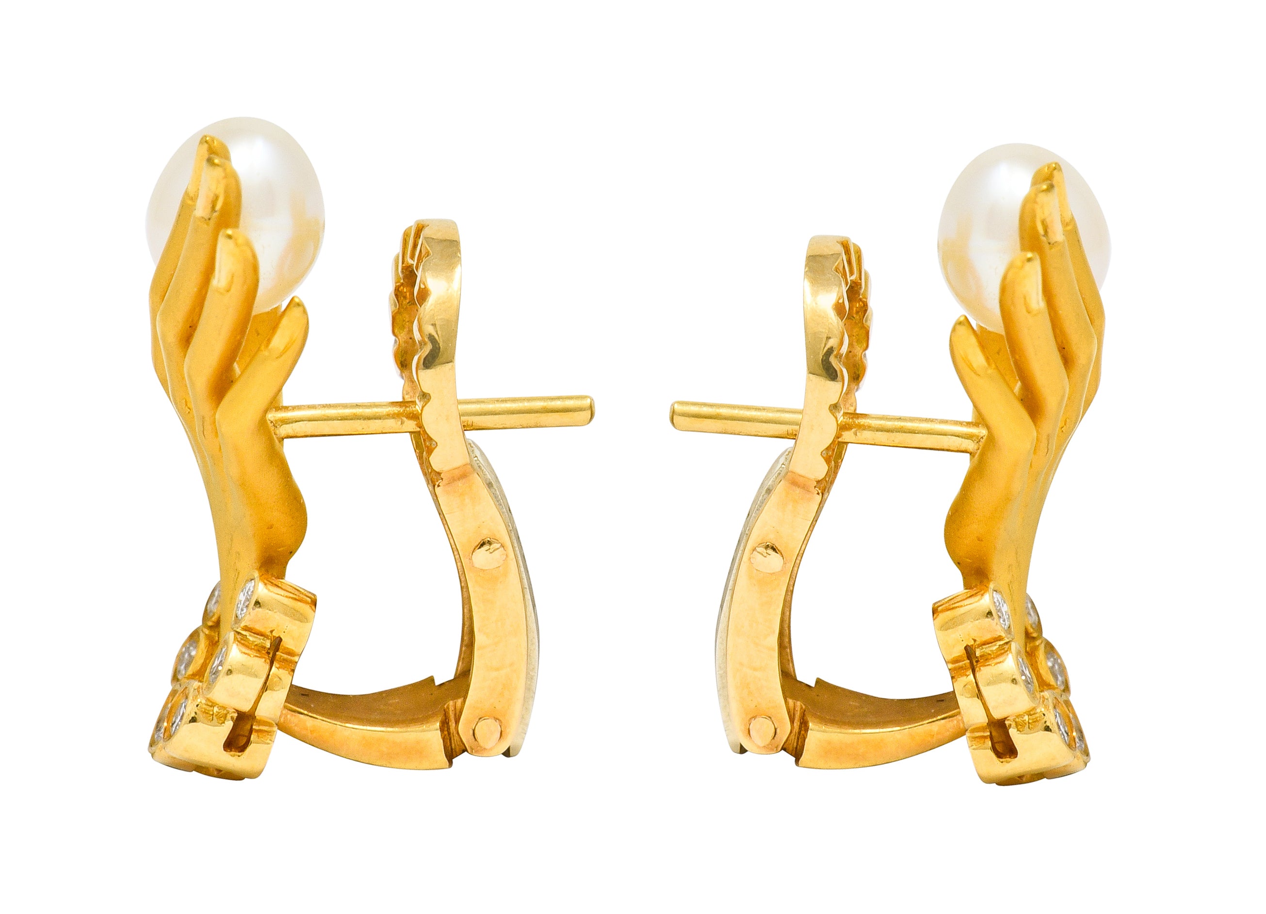 Carrera Y Carrera Diamond Pearl 18 Karat Gold Las Manos Hand Earrings - Wilson's Estate Jewelry