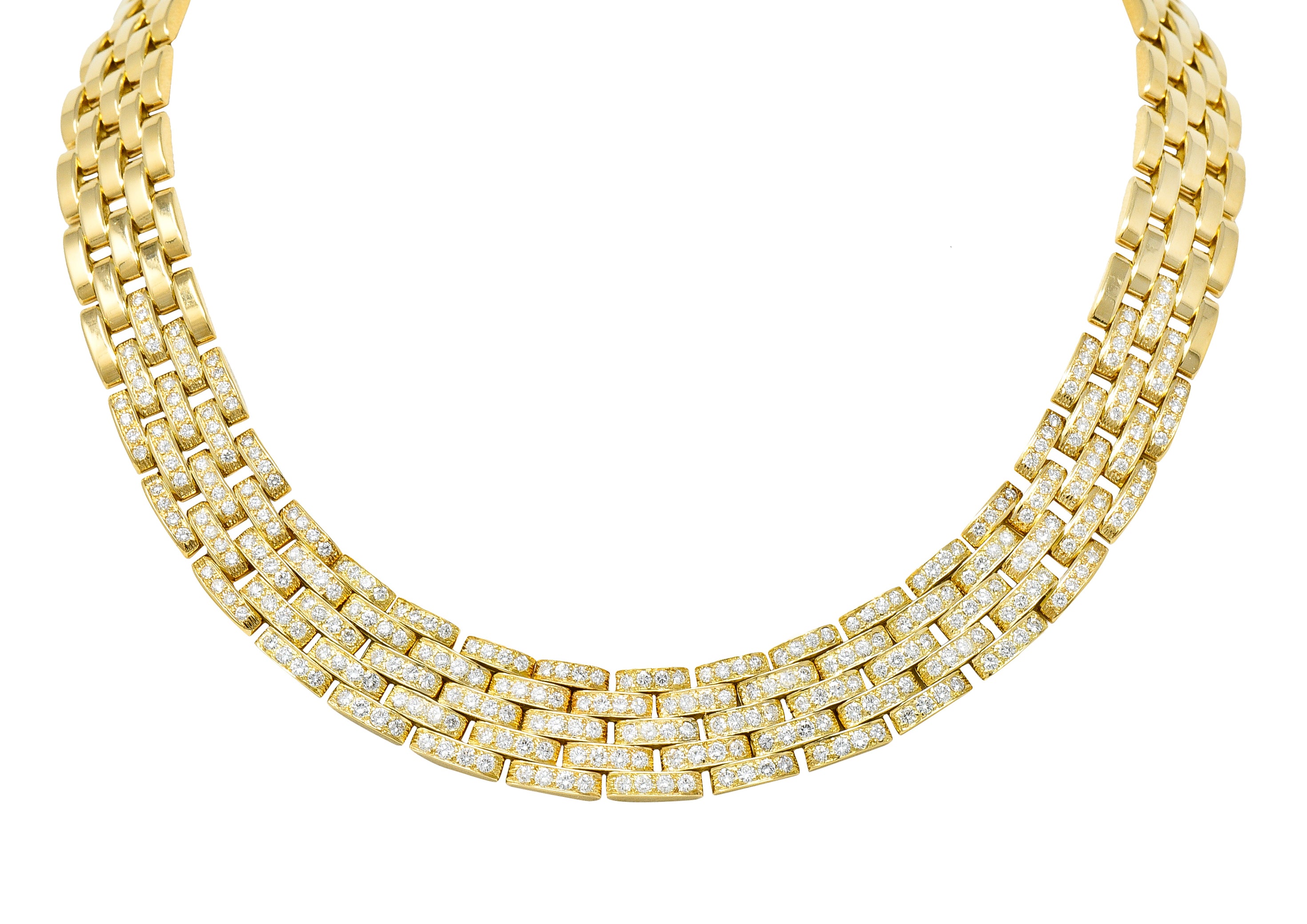 Cartier French 1980's 6.42 CTW Diamond 18 Karat Yellow Gold Maillion Pantheré Vintage Collar Necklace Wilson's Estate Jewelry