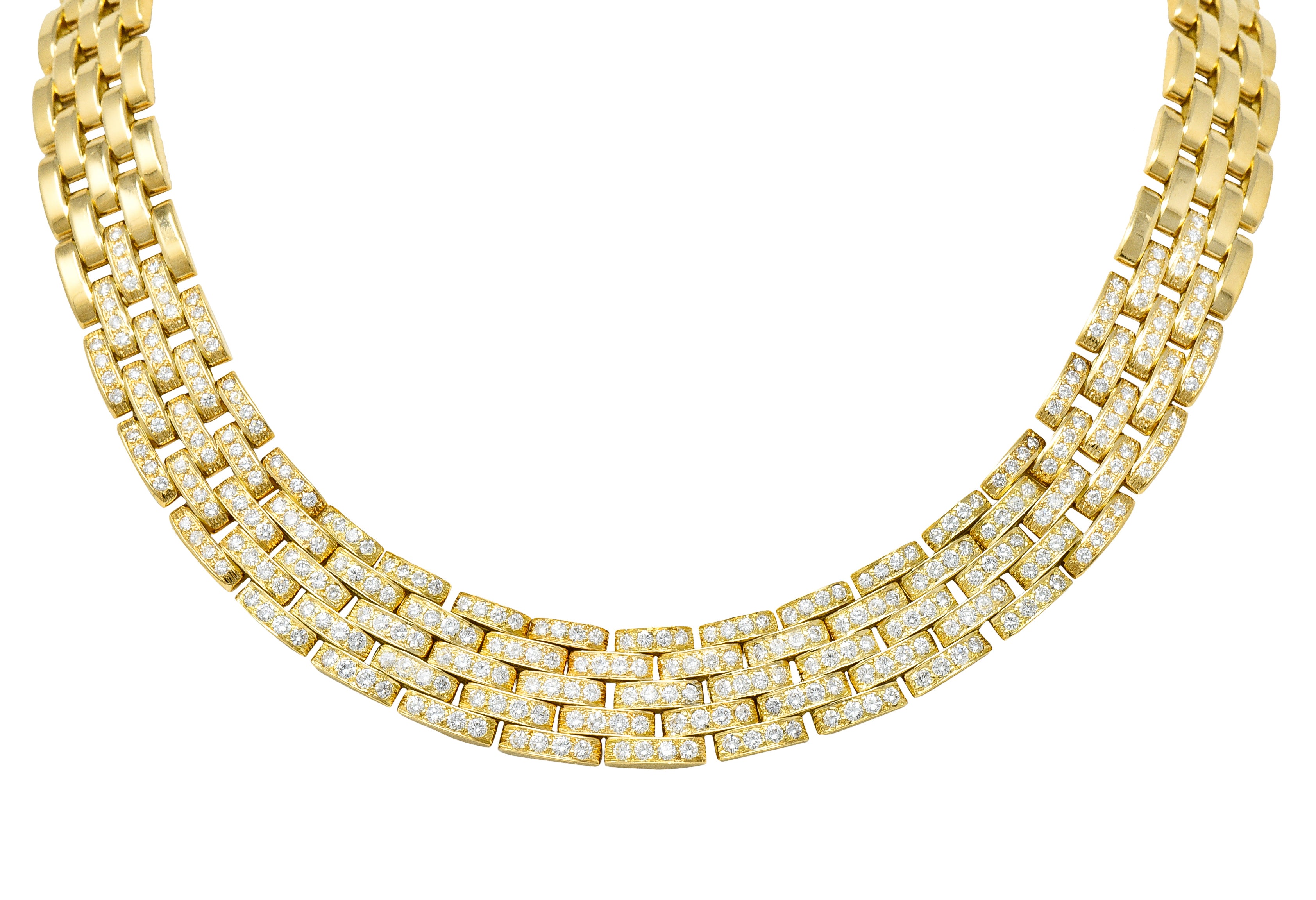 Cartier French 1980's 6.42 CTW Diamond 18 Karat Yellow Gold Maillion Pantheré Vintage Collar Necklace Wilson's Estate Jewelry