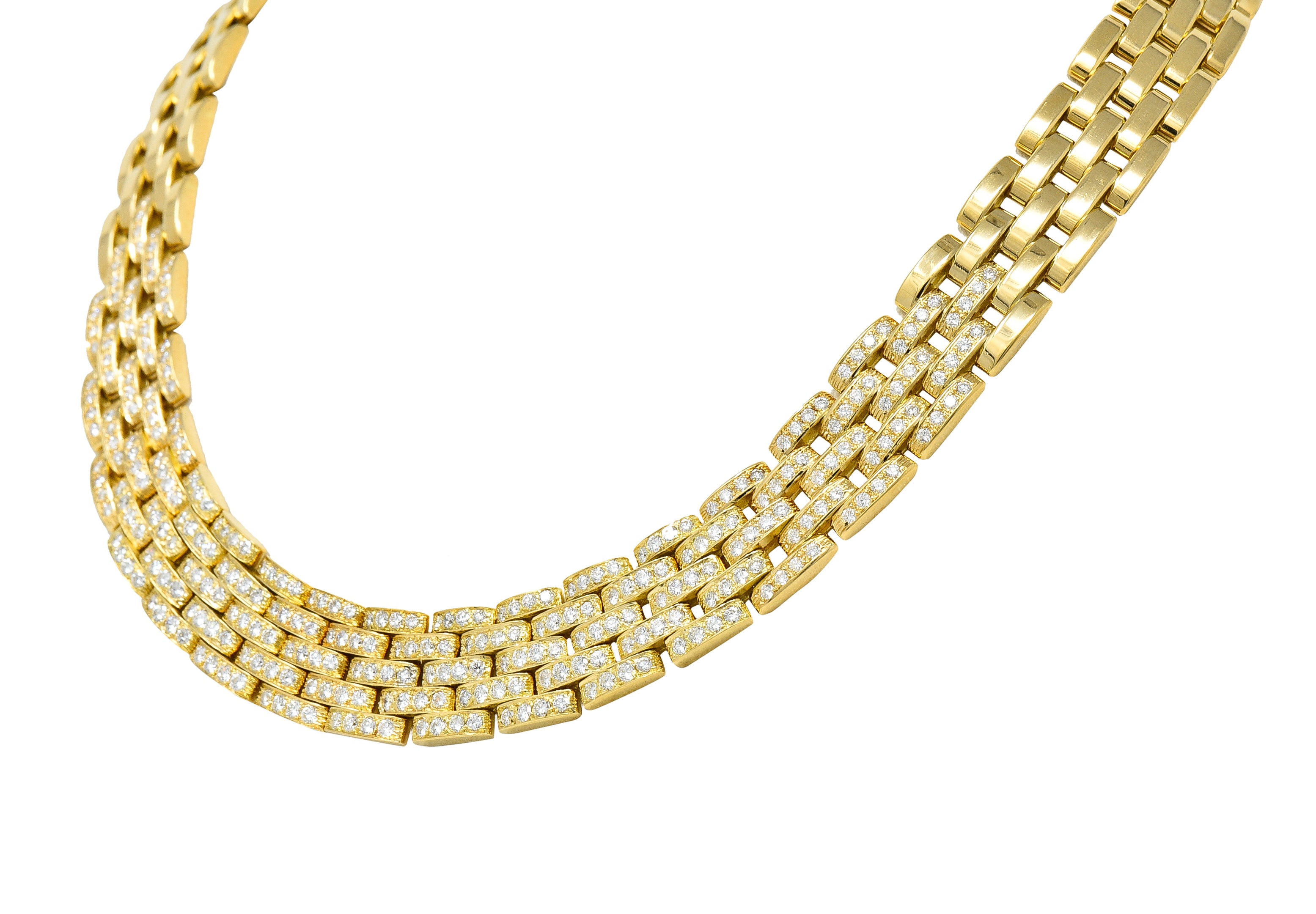 Cartier French 1980's 6.42 CTW Diamond 18 Karat Yellow Gold Maillion Pantheré Vintage Collar Necklace Wilson's Estate Jewelry