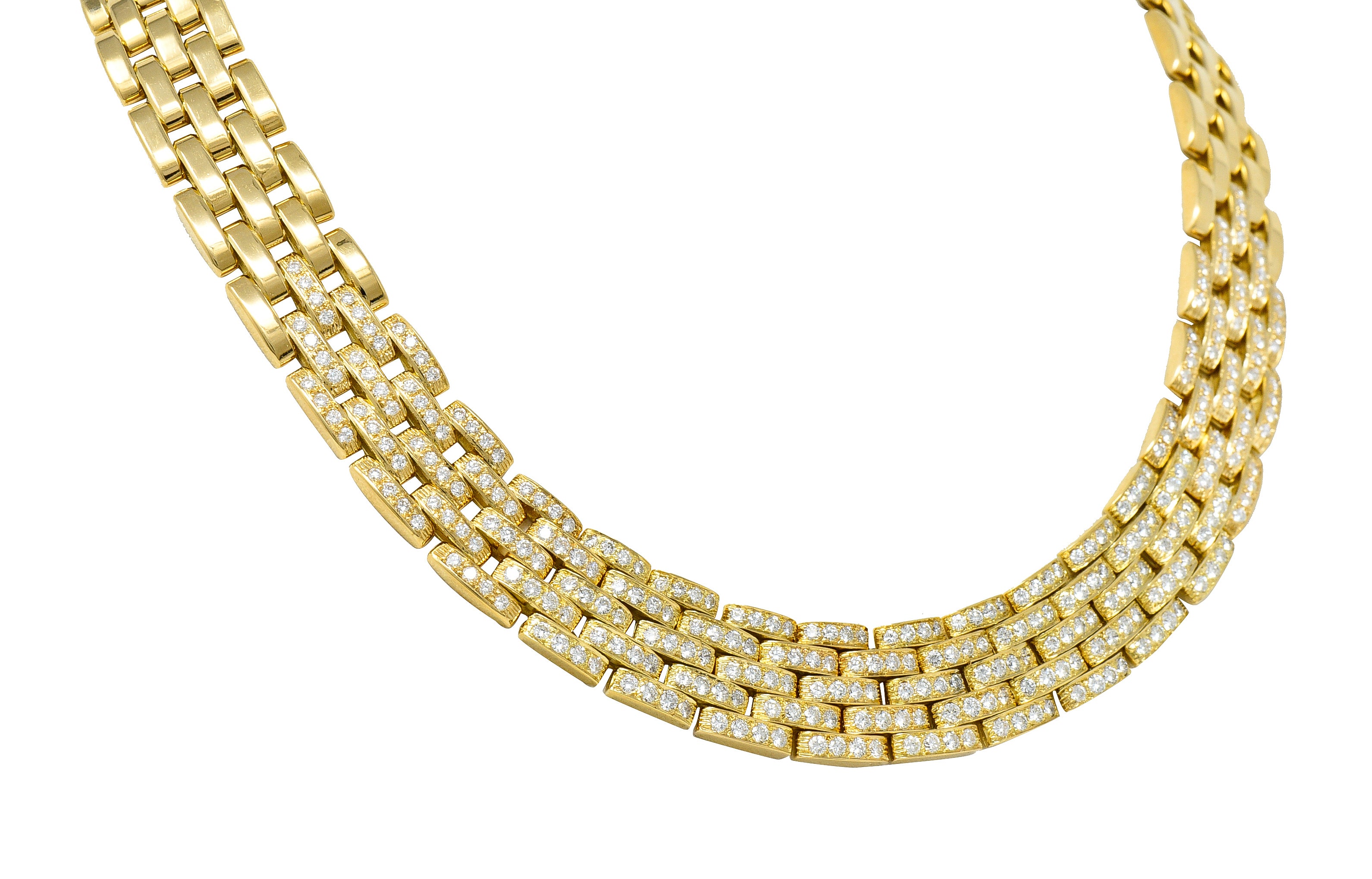 Cartier French 1980's 6.42 CTW Diamond 18 Karat Yellow Gold Maillion Pantheré Vintage Collar Necklace Wilson's Estate Jewelry