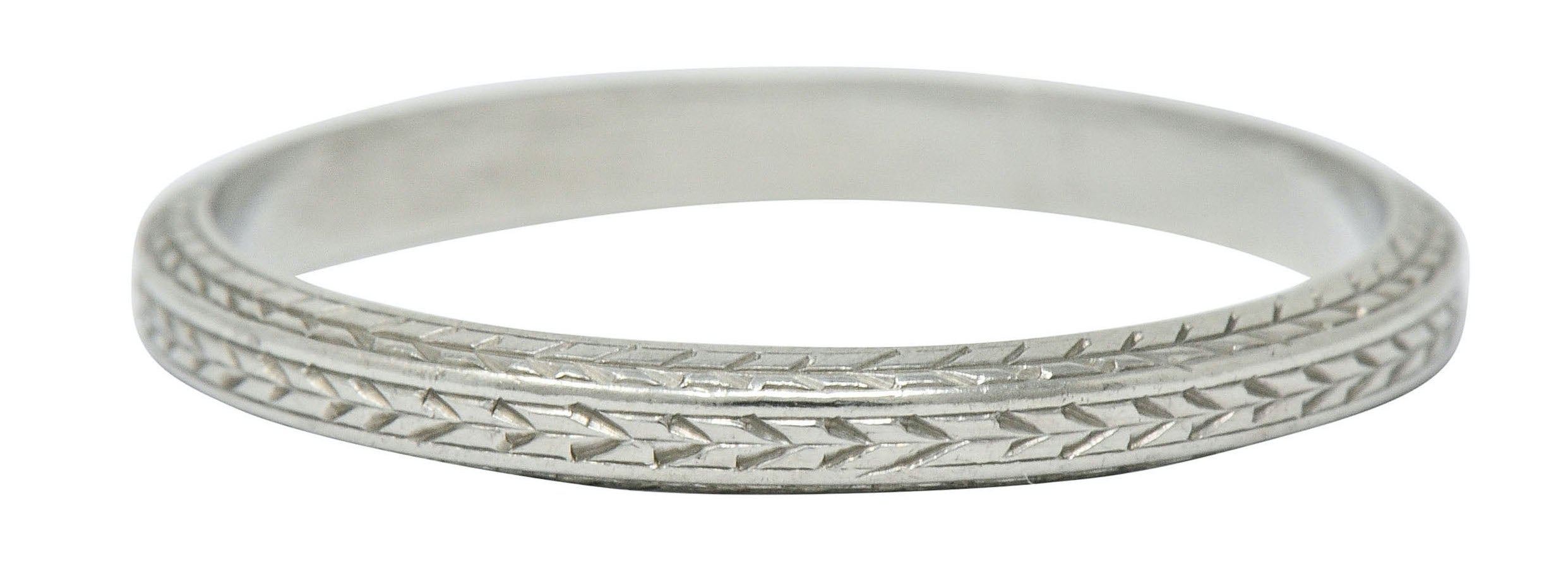 Art Deco 18 Karat White Gold Engraved Wheat Band RingRing - Wilson's Estate Jewelry