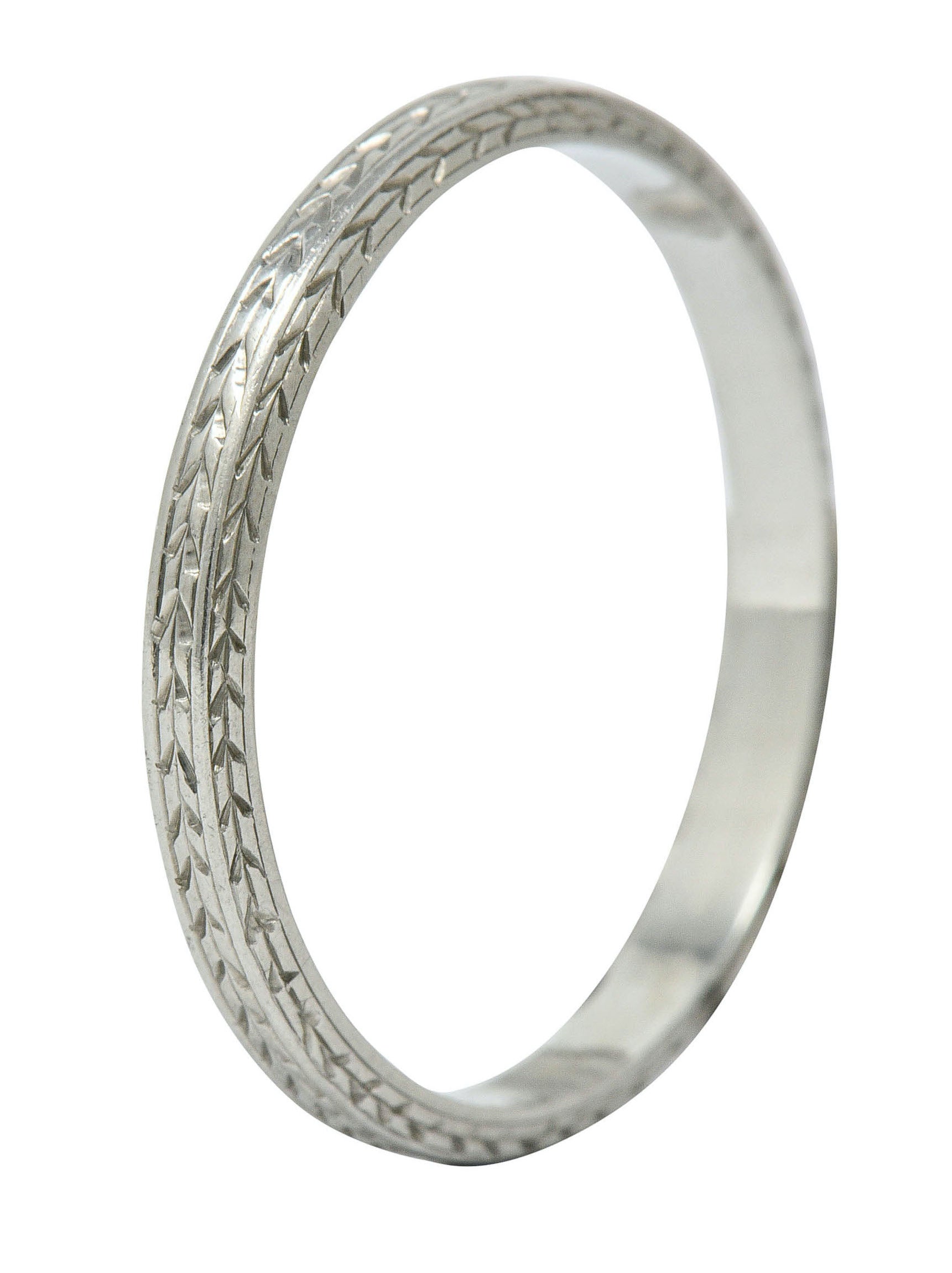 Art Deco 18 Karat White Gold Engraved Wheat Band RingRing - Wilson's Estate Jewelry