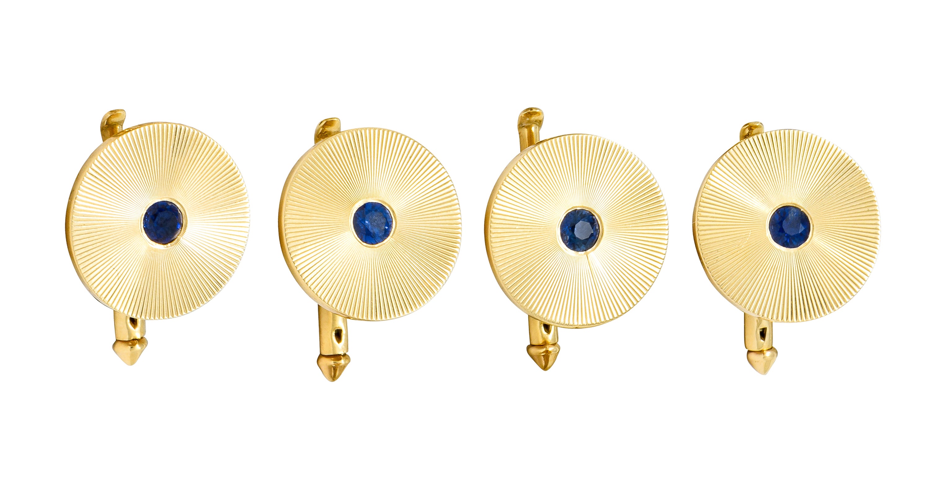 Tiffany & Co. Sapphire 14 Karat Gold Retro Men's Radiating Disk Cufflink Dress Set - Wilson's Estate Jewelry