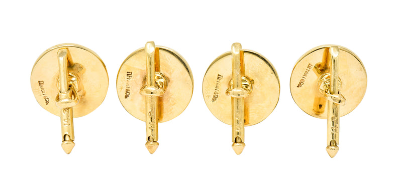 Tiffany & Co. Sapphire 14 Karat Gold Retro Men's Radiating Disk Cufflink Dress Set - Wilson's Estate Jewelry
