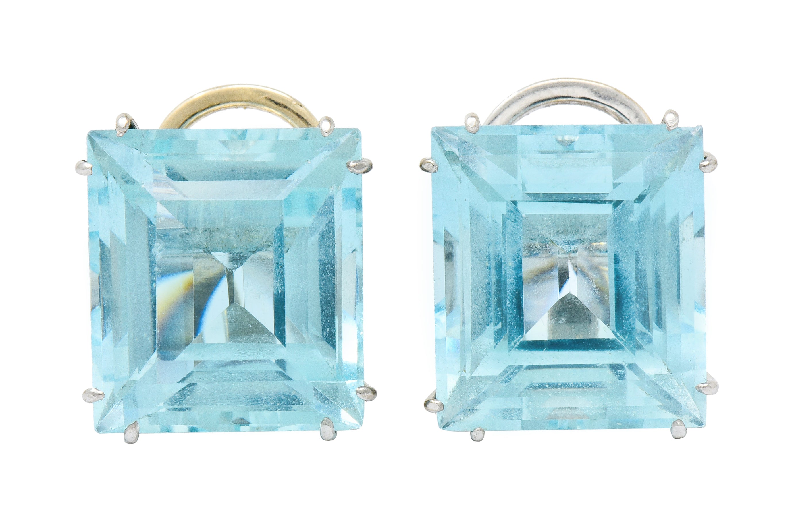 1960's Vintage 30.10 CTW Aquamarine Platinum Bold Gemstone Earrings - Wilson's Estate Jewelry