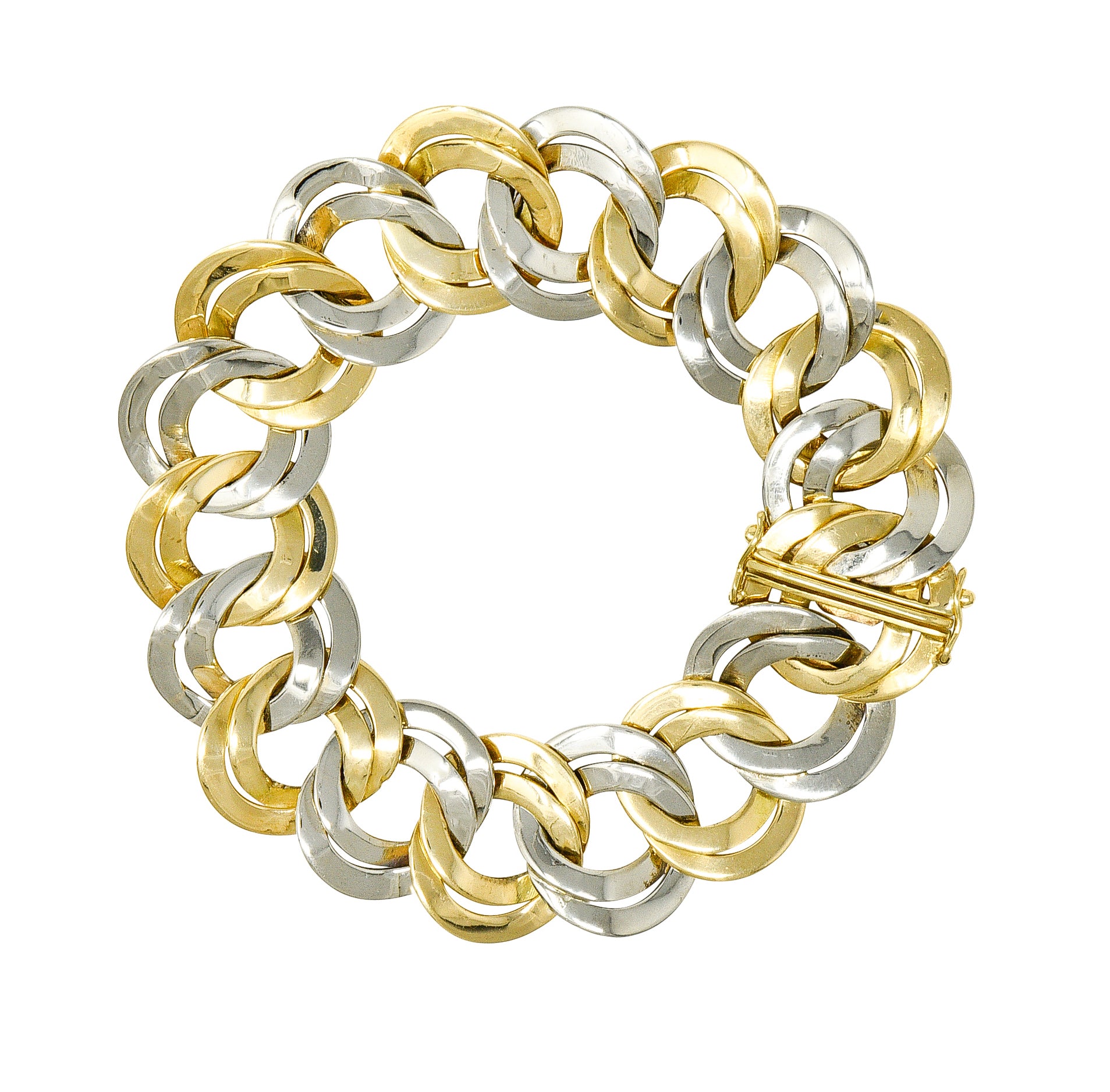 Cartier 1960's Modernist Mid-Century 18 Karat Two-Tone Gold Double Curb Chain Link Unisex Vintage Bracelet Wilson's Estate Jewelry