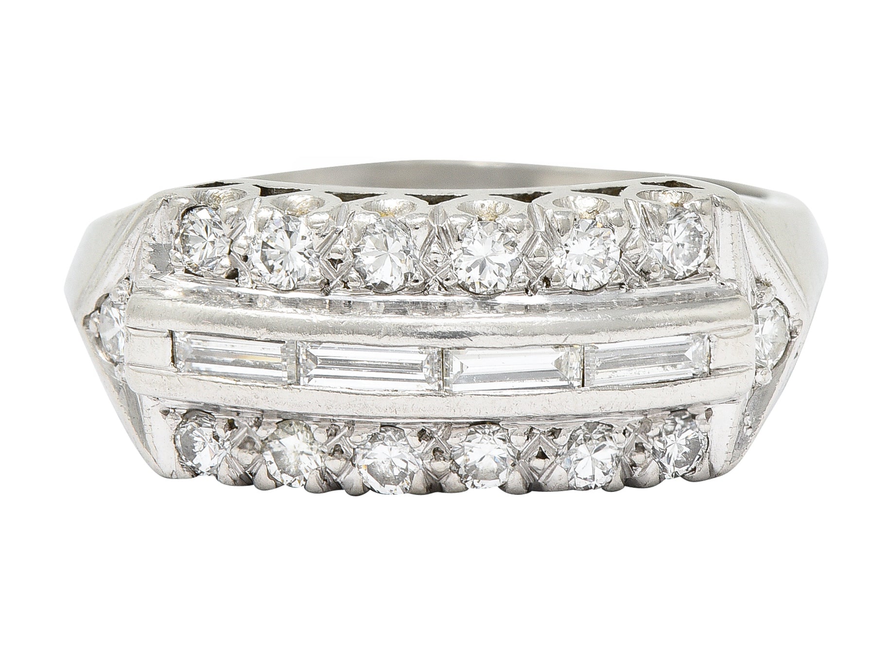 1950's Mid-Century 0.50 CTW Diamond Platinum Fishtail Channel Band Ring Wilson's Estate Jewelry