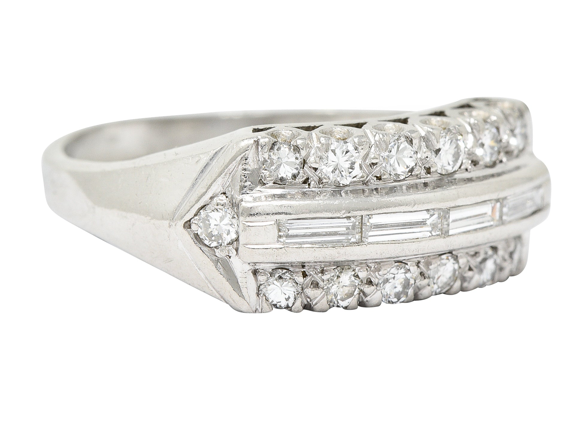 1950's Mid-Century 0.50 CTW Diamond Platinum Fishtail Channel Band Ring Wilson's Estate Jewelry