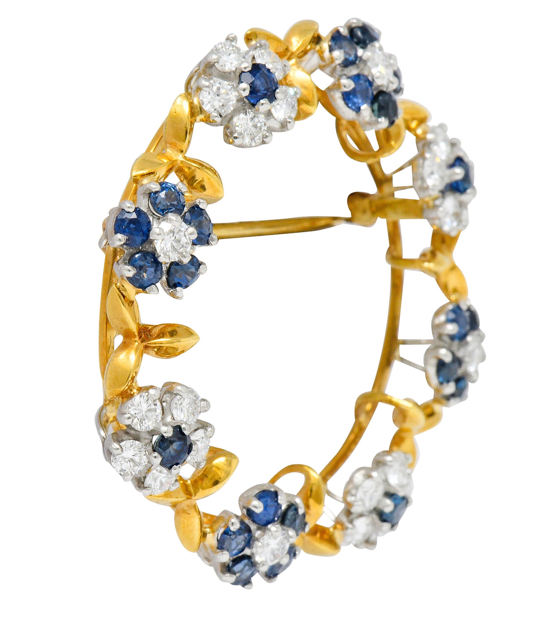 Oscar Heyman Bros. Vintage 3.60 CTW Sapphire Diamond Platinum 18 Karat Gold Floral BroochBrooch - Wilson's Estate Jewelry