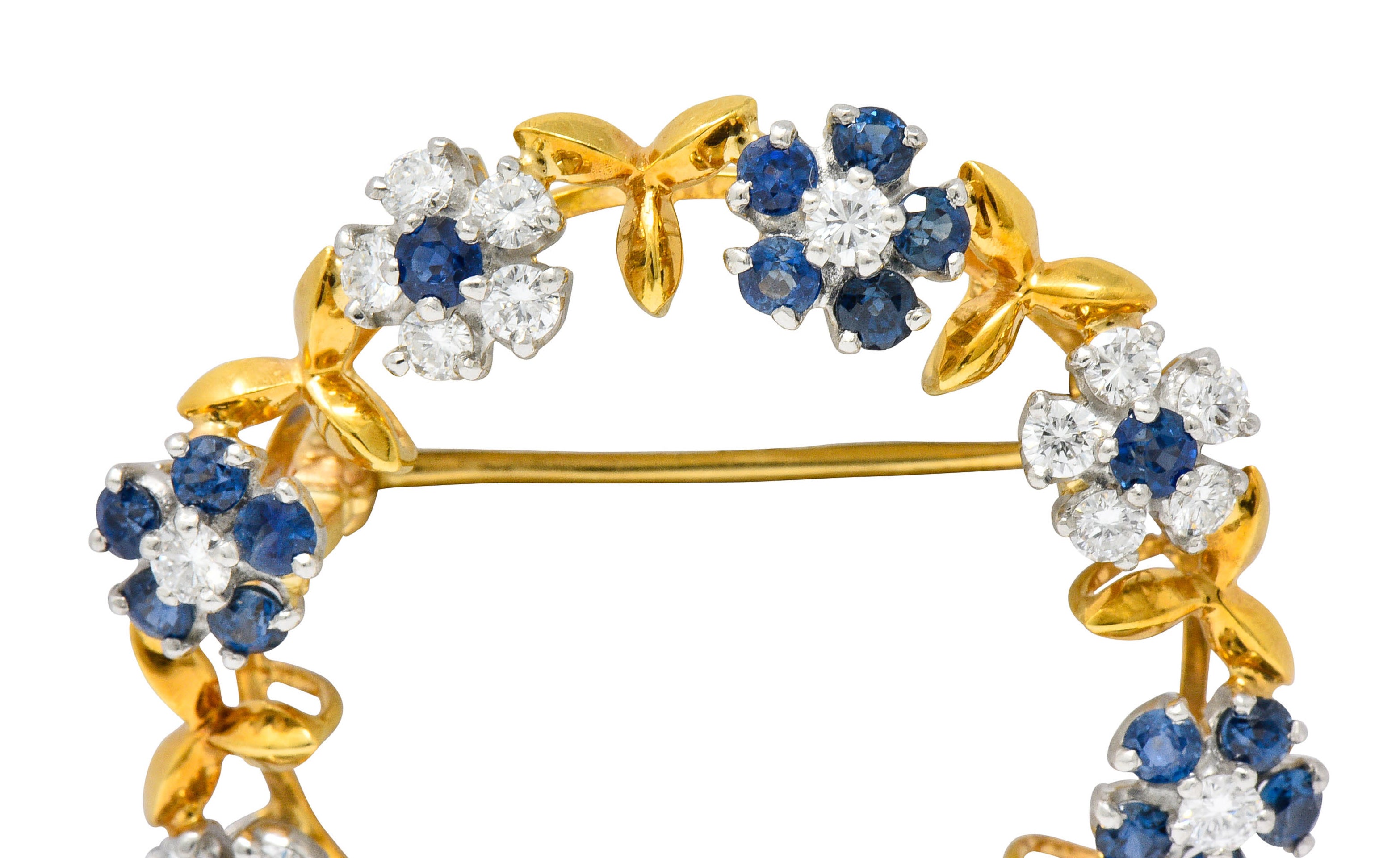 Oscar Heyman Bros. Vintage 3.60 CTW Sapphire Diamond Platinum 18 Karat Gold Floral BroochBrooch - Wilson's Estate Jewelry